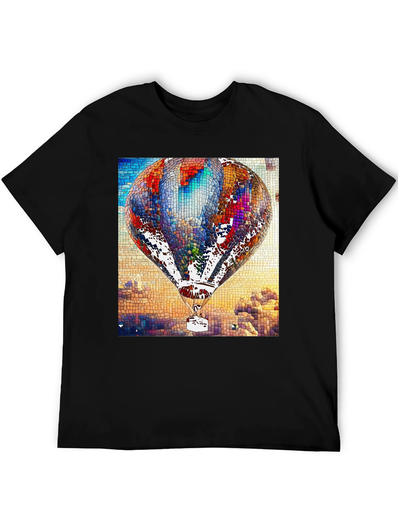 Black Mosaic Hot Air Balloon Black T-Shirt view 5