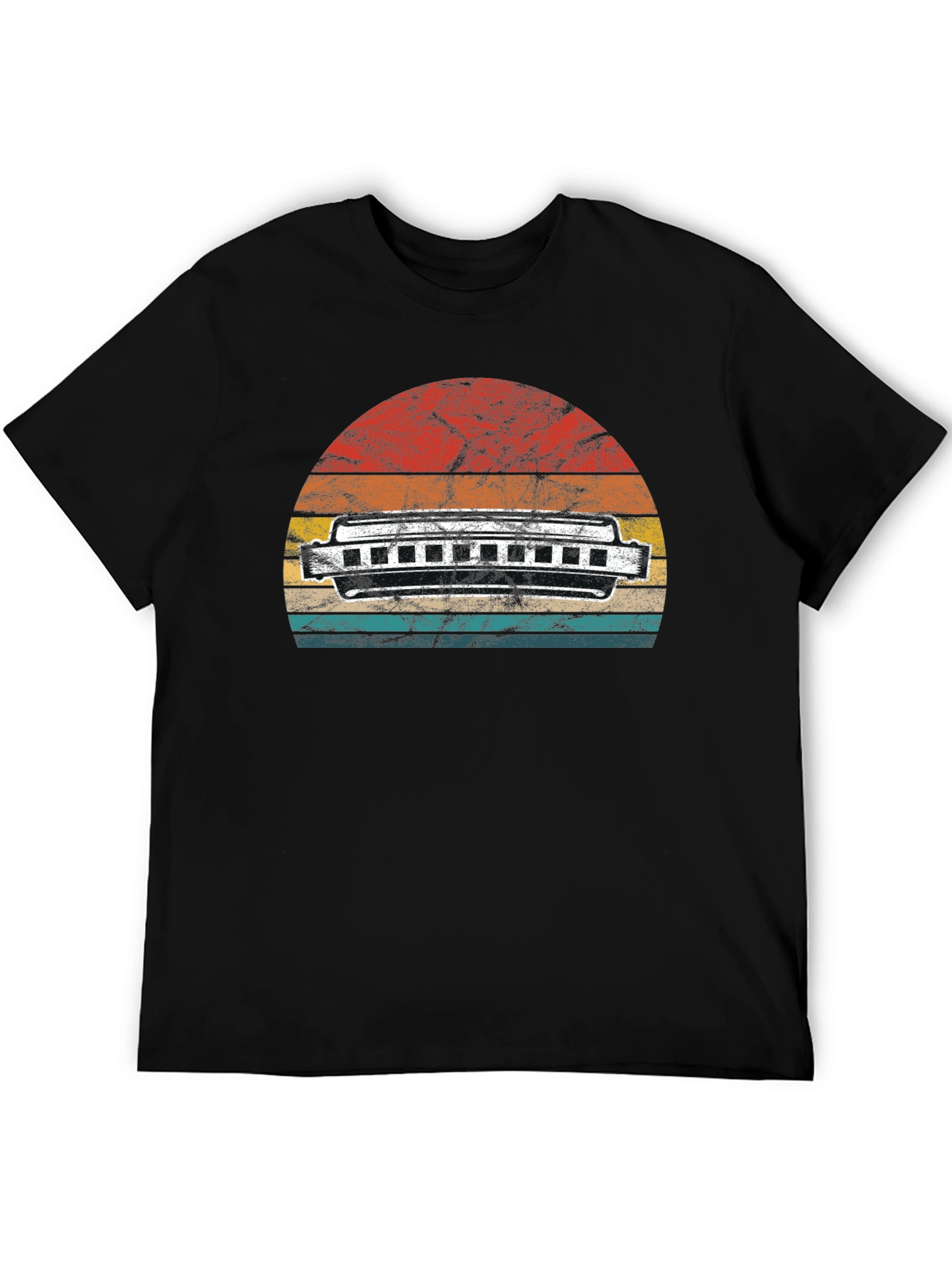 Black Vintage Harmonica Sunset T-Shirt view 5