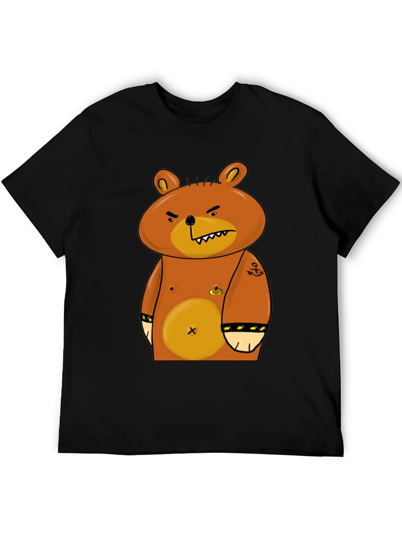 Black Angry Cartoon Bear Graphic T-Shirt view 5