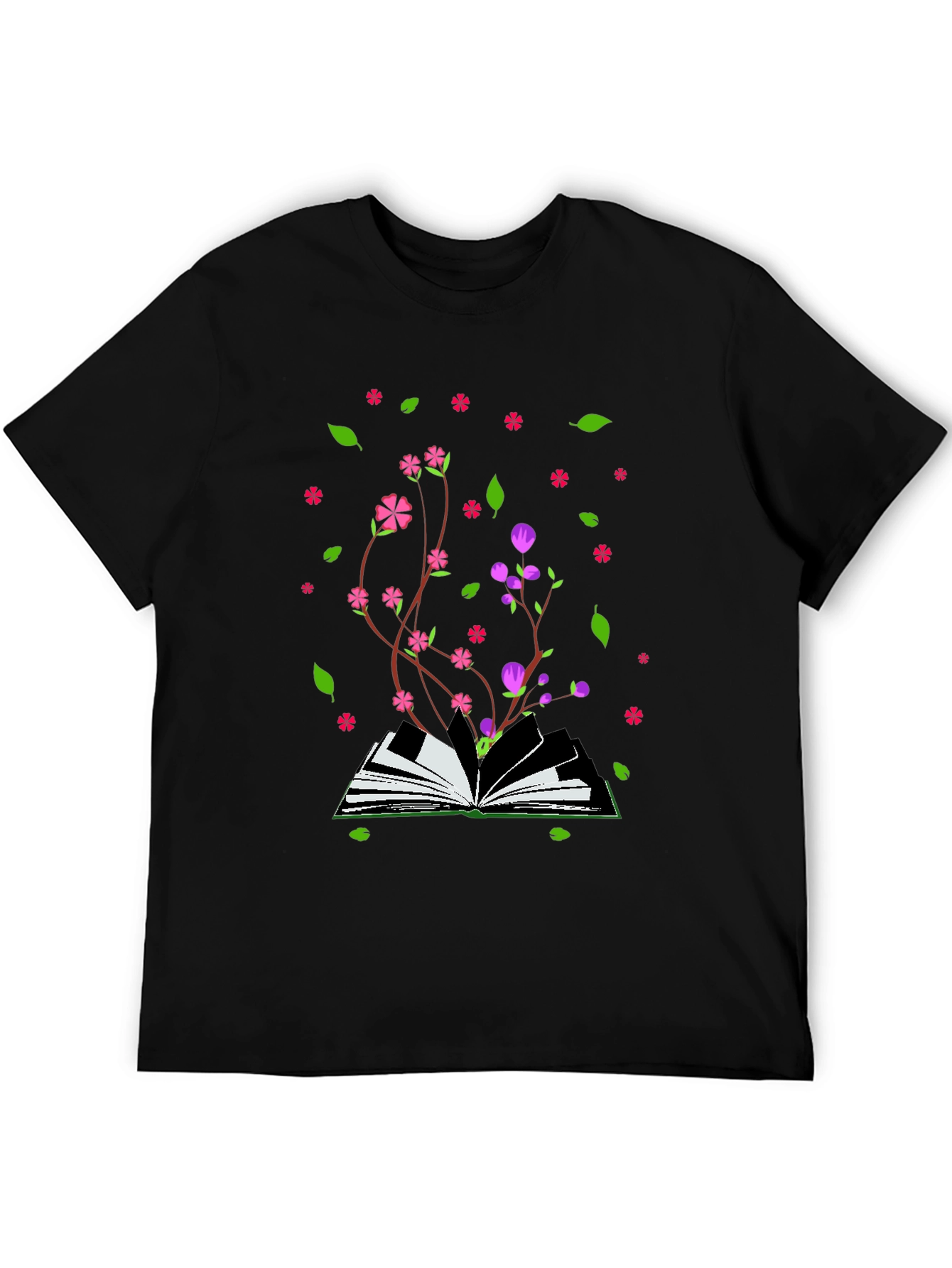 Black Blooming Book T-Shirt - Nature Inspired Design view 5