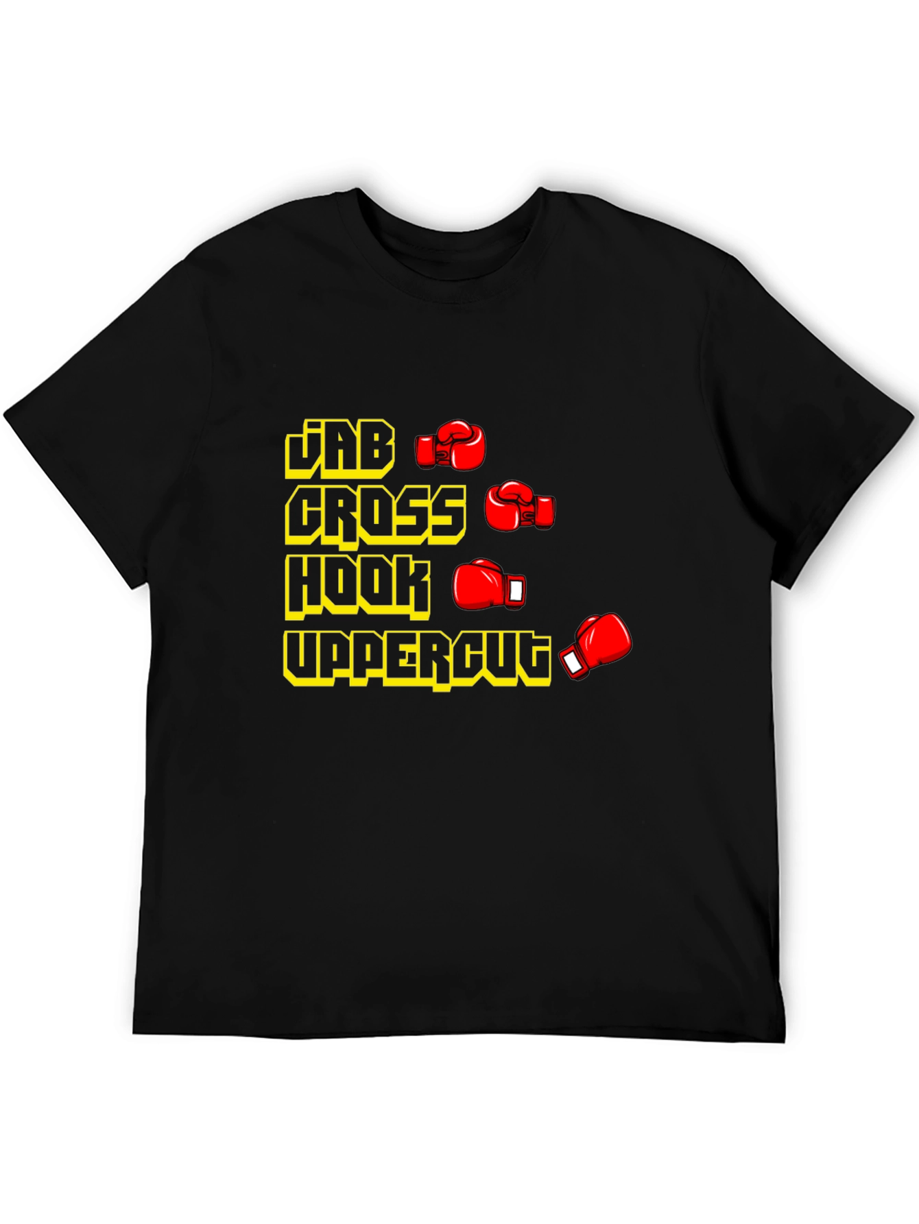 Black Boxing Punches Black T-Shirt: Jab, Cross, Hook, Uppercut view 5