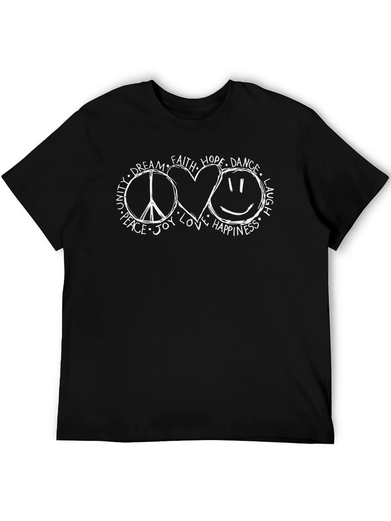Black Peace Love Happiness T-Shirt - Graphic Tee view 5