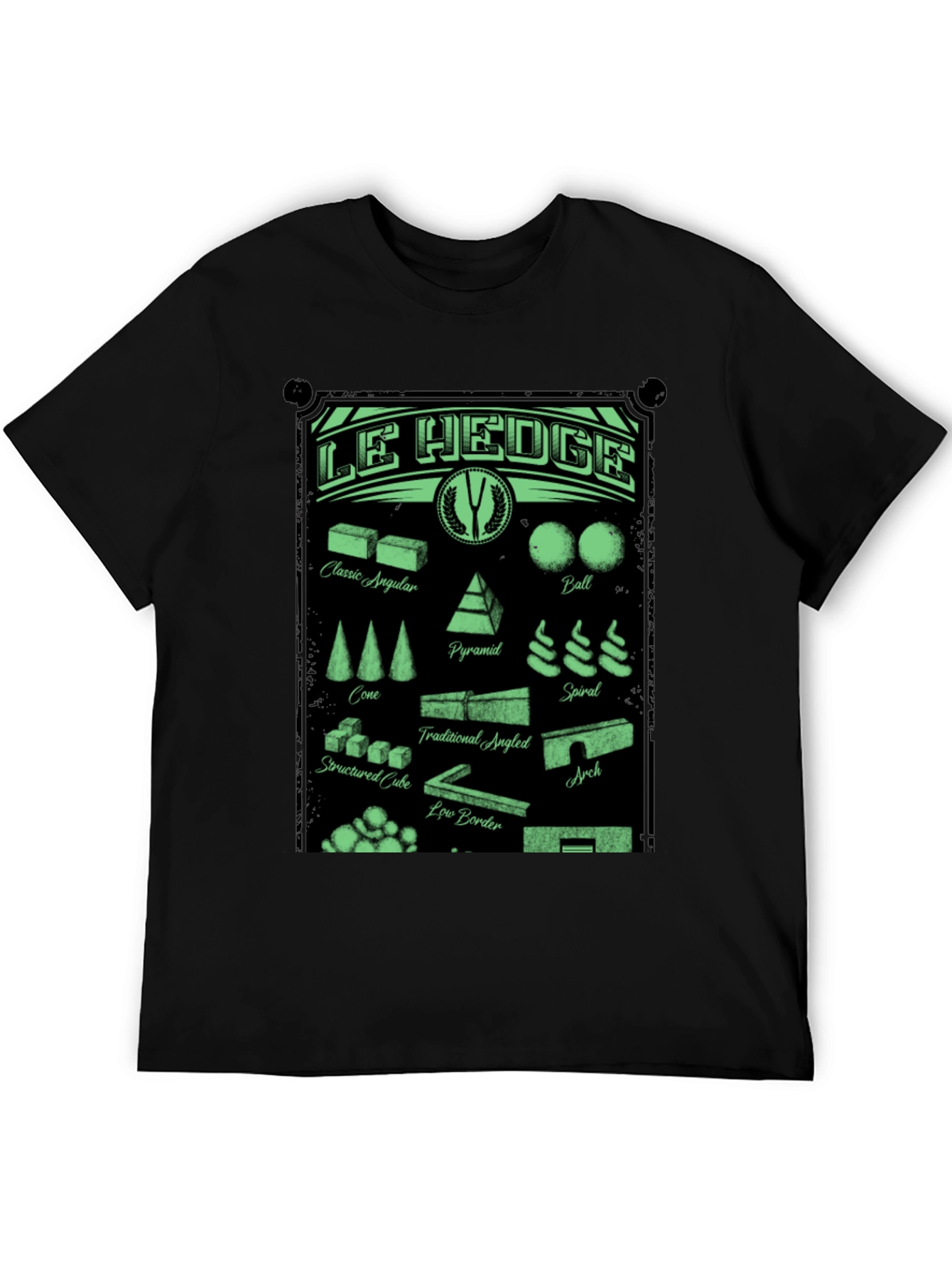 Black Le Hedge T-Shirt: Garden Shape Designs view 5