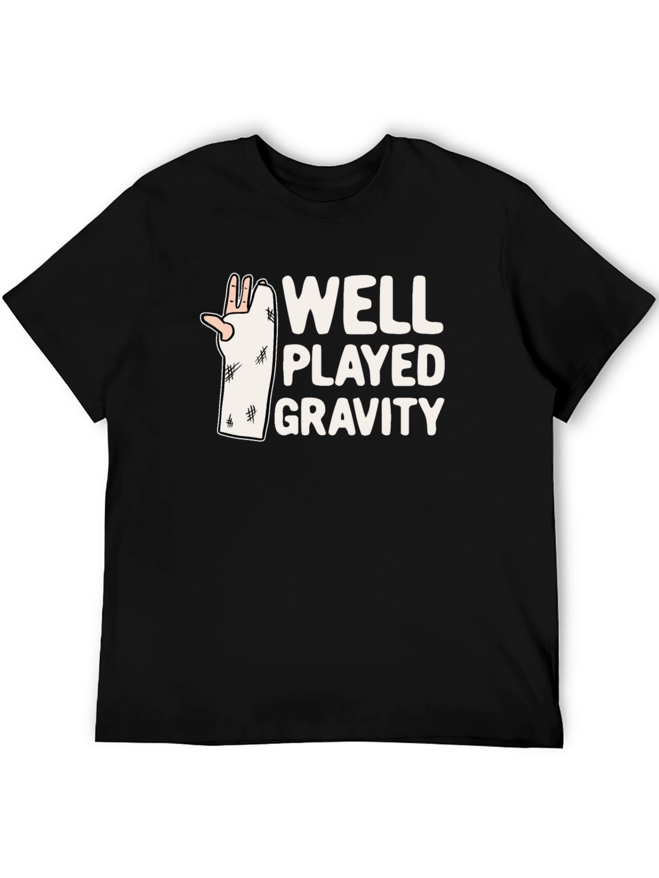 Black Well Played Gravity T-Shirt - Funny Broken Arm Tee view 5