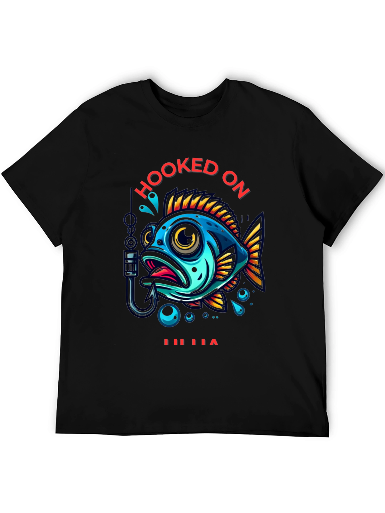 Black Hooked On T-Shirt - Fishing Tee view 5