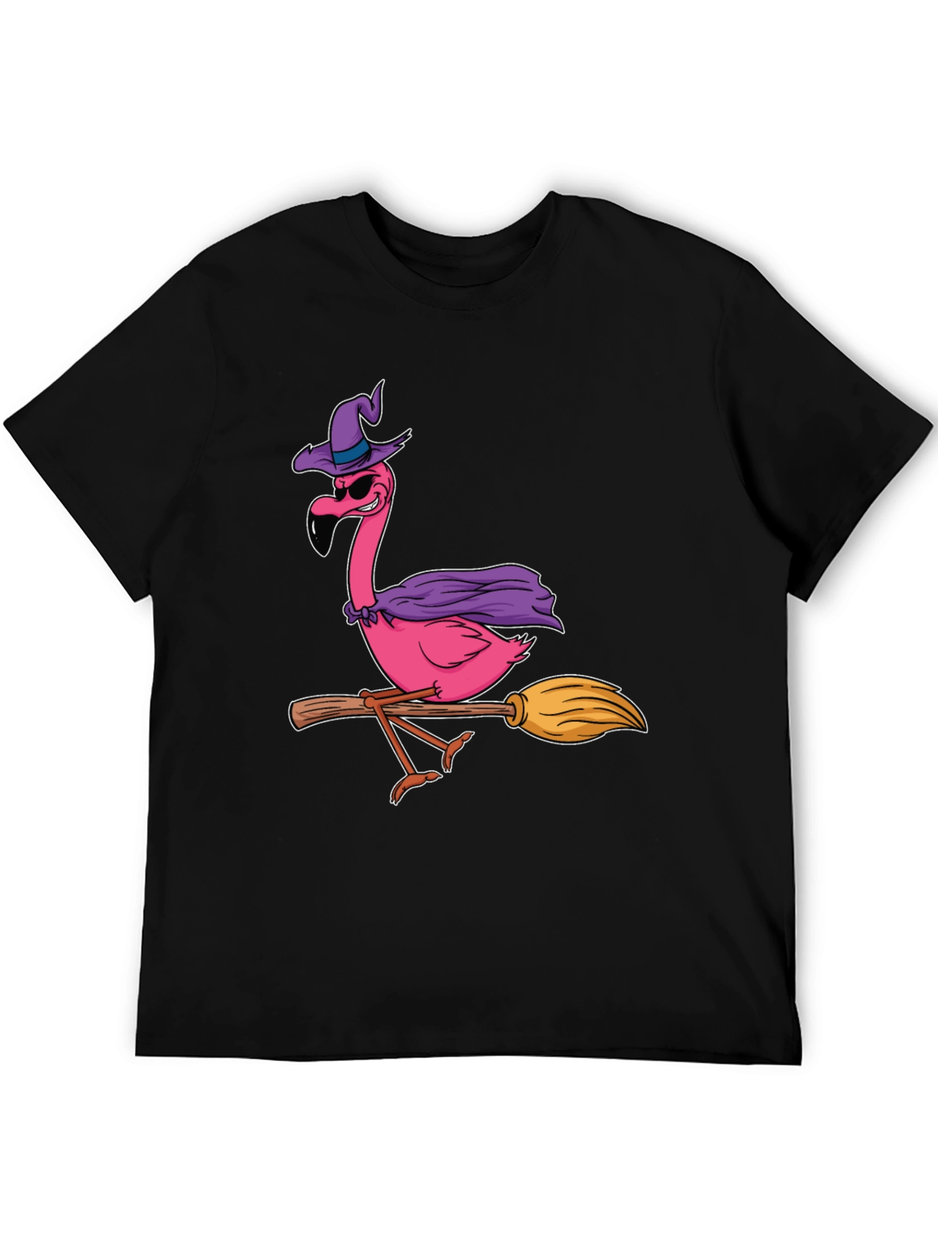 Black Witch Flamingo T-Shirt Halloween Costume Tee view 5