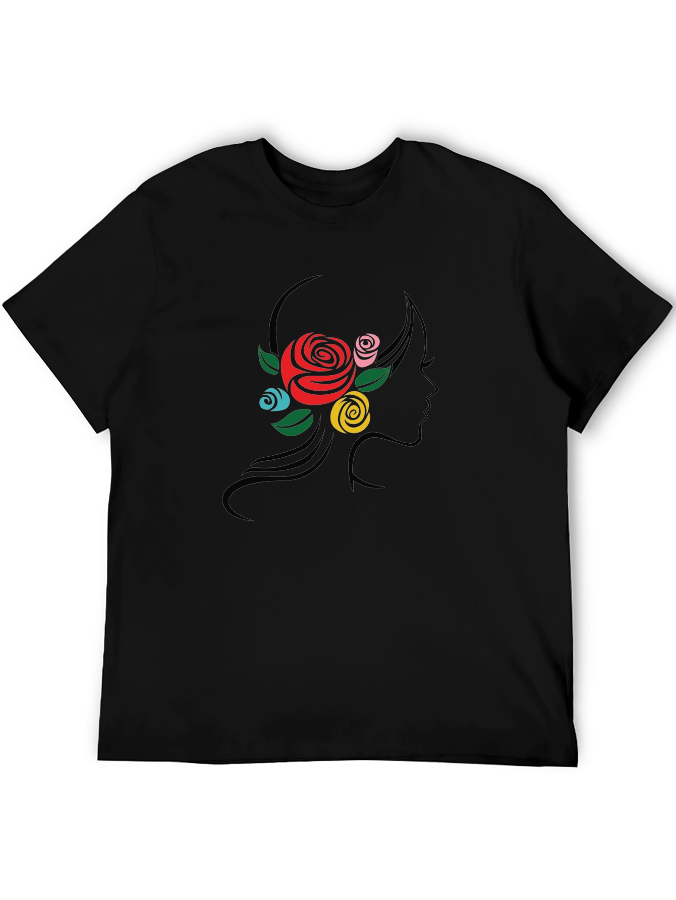 Black Floral Woman Silhouette Black T-Shirt view 5