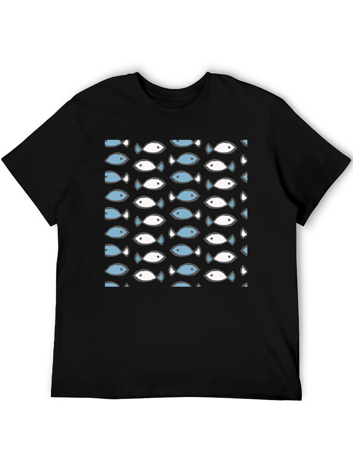 Black Fish Pattern T-Shirt - Crew Neck view 5