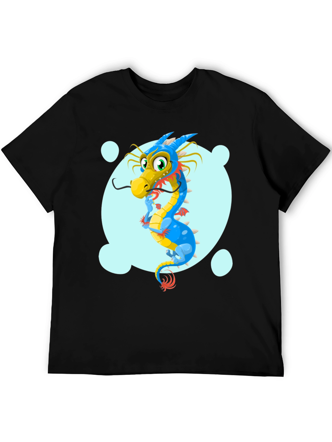 Black Cartoon Dragon Graphic Tee - Black Cotton T-Shirt view 5