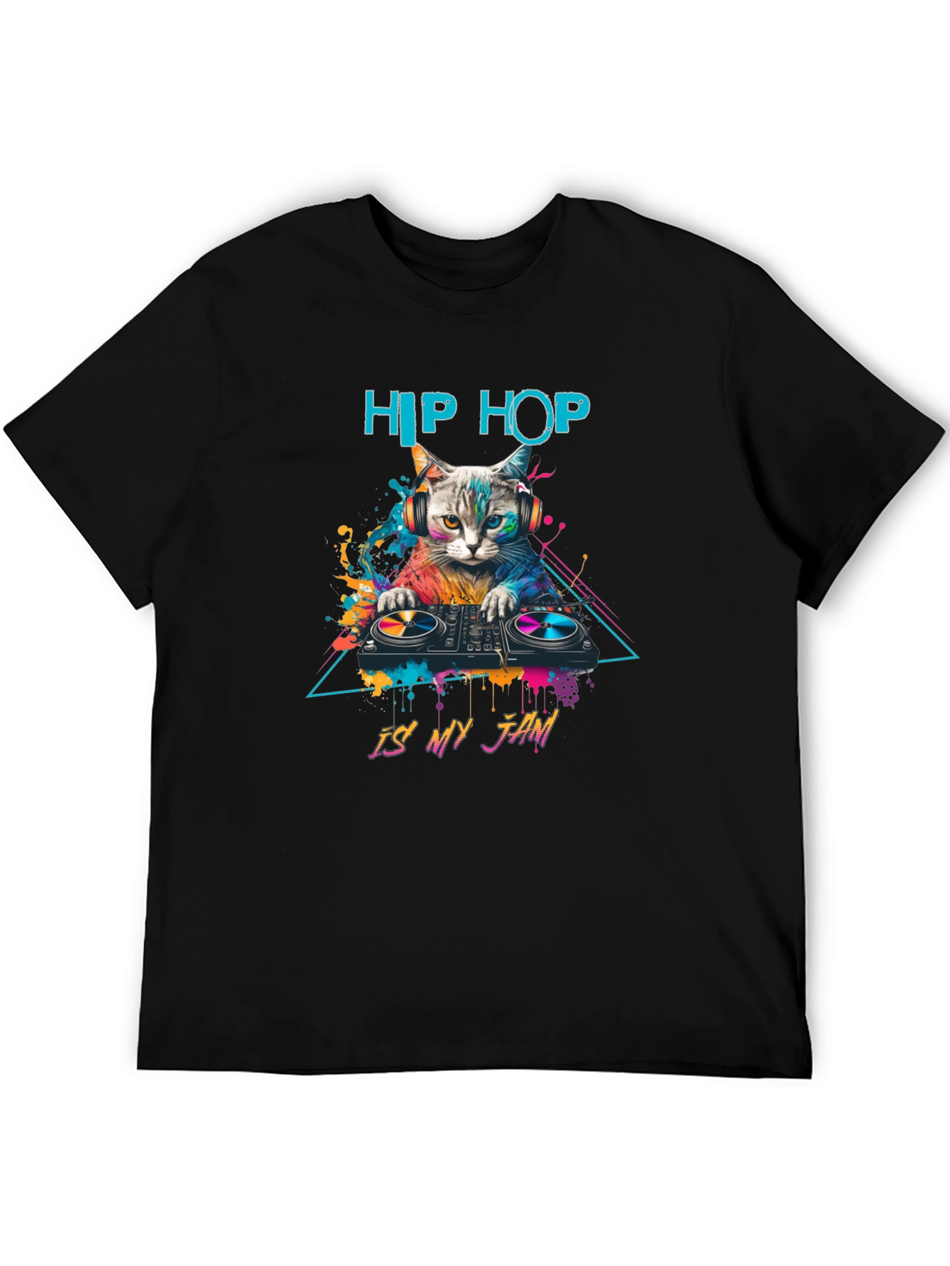 Black Hip Hop Cat DJ T-Shirt - Is My Jam view 5