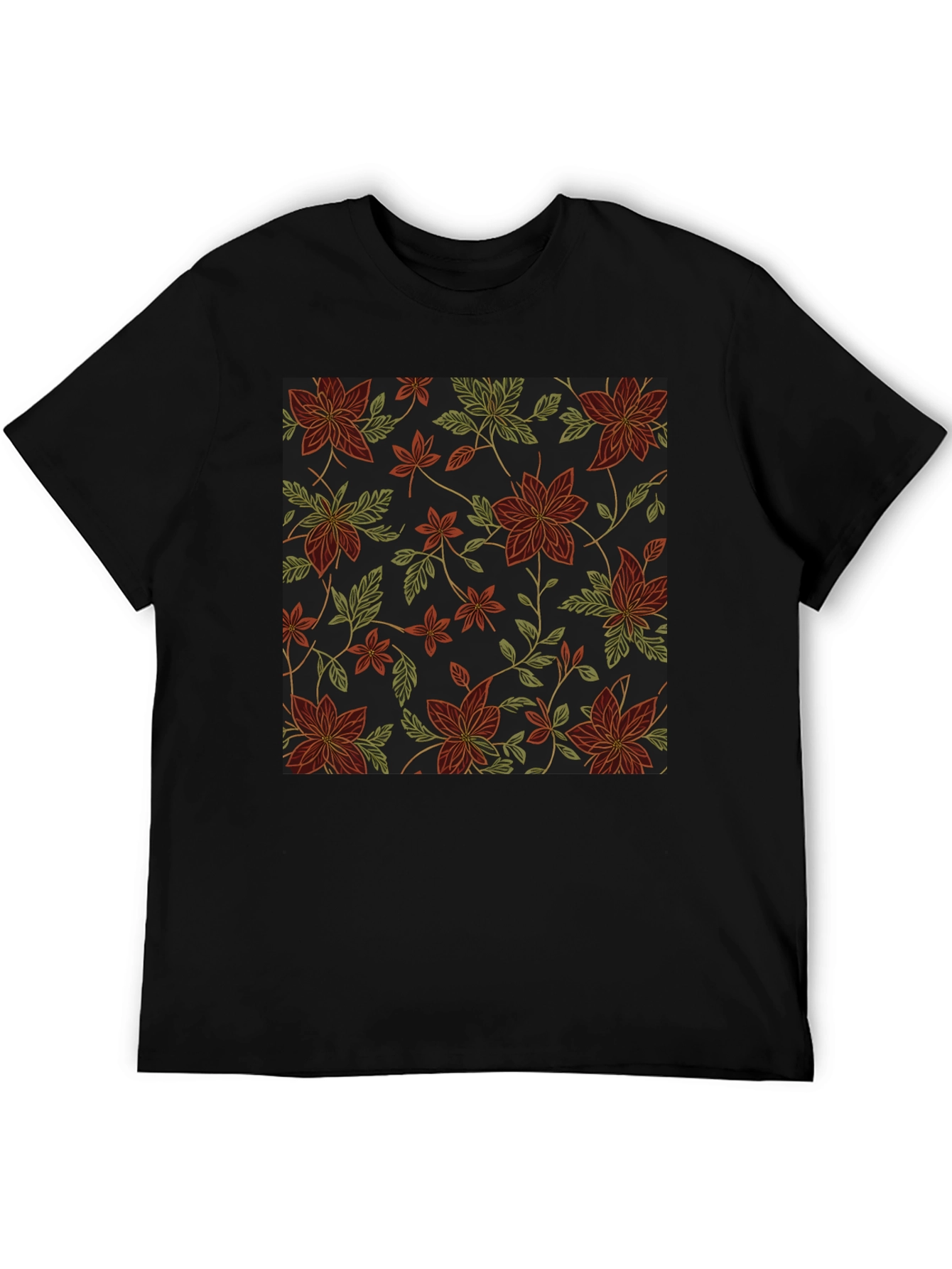 Black Floral Pattern Black T-Shirt view 5