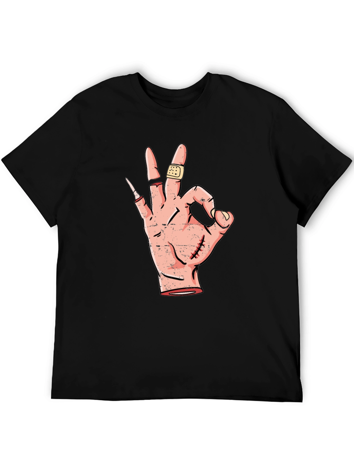 Black Funny OK Hand Sign Graphic Tee - Black Cotton T-Shirt view 5