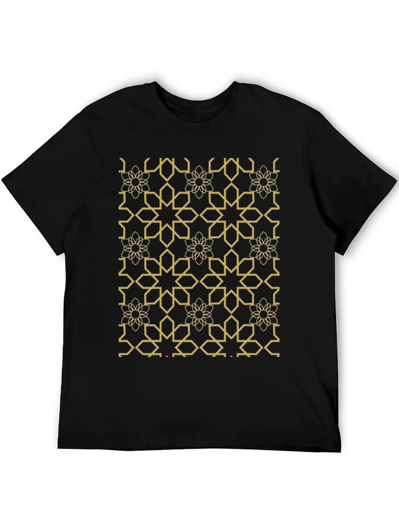 Black Geometric Floral Print Black T-Shirt view 5