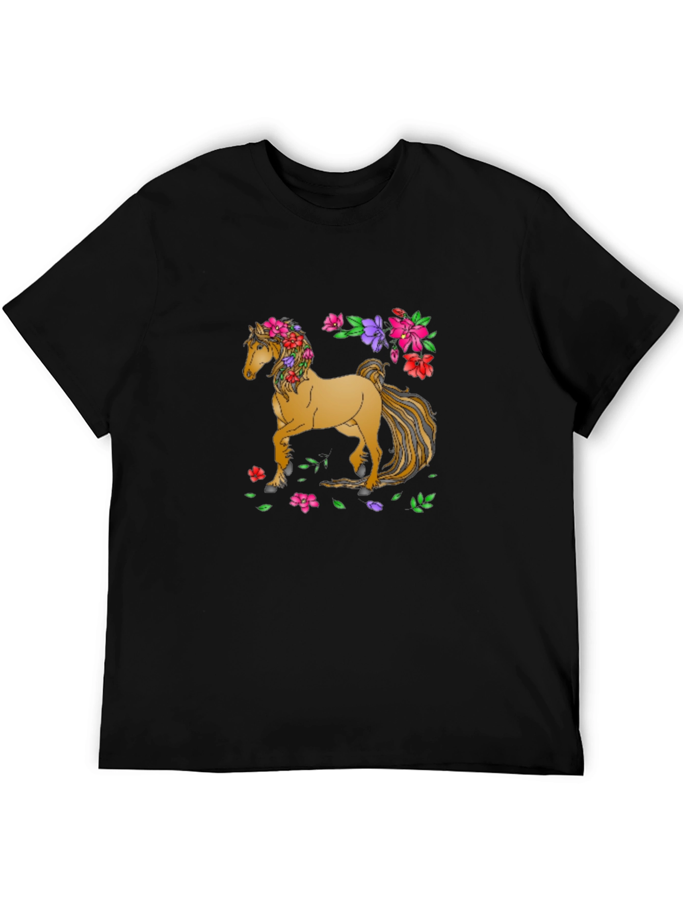 Black Floral Horse T-Shirt - Artistic Graphic Tee view 5