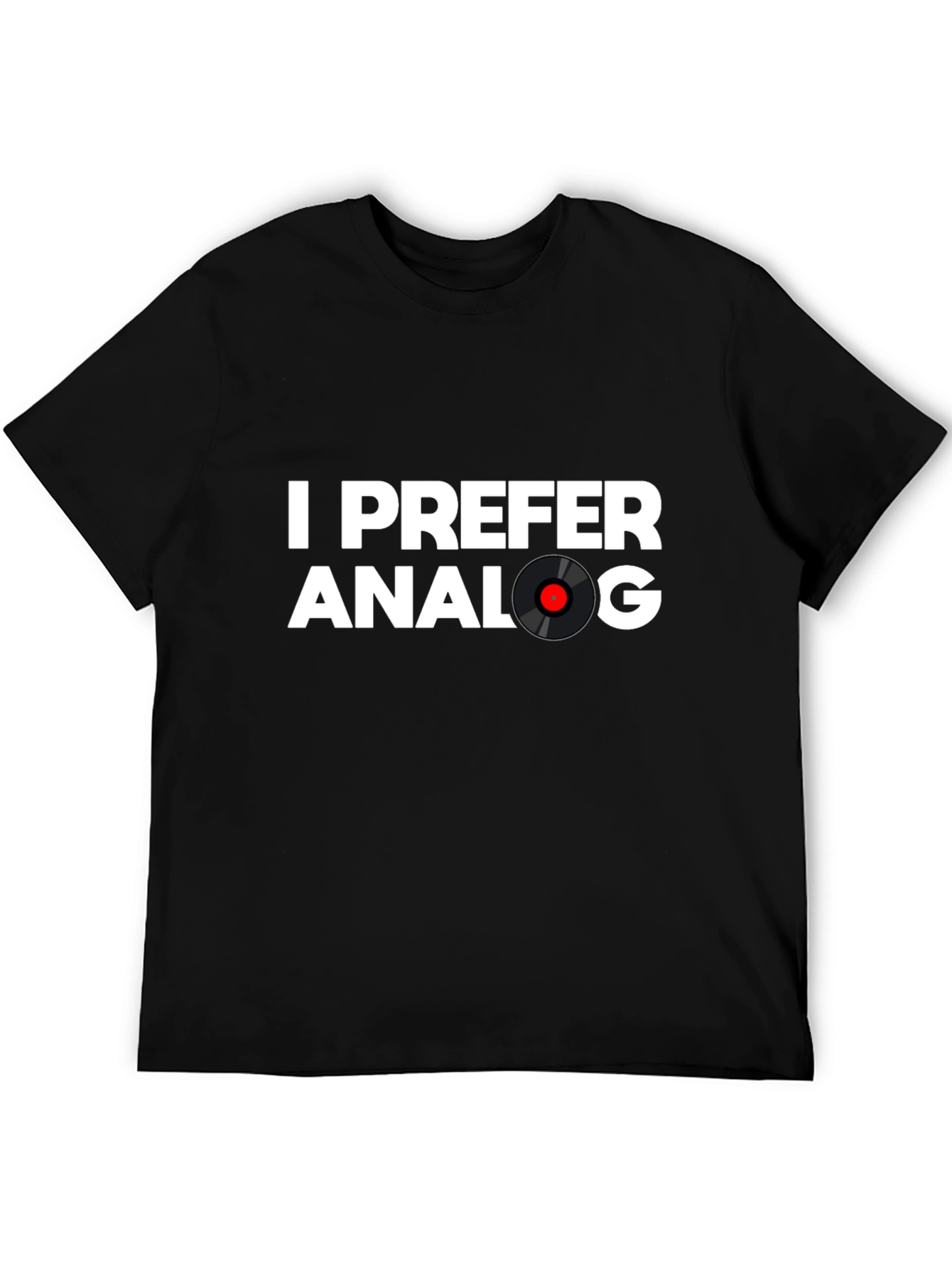 Black I Prefer Analog Vinyl Record T-Shirt - Black view 5