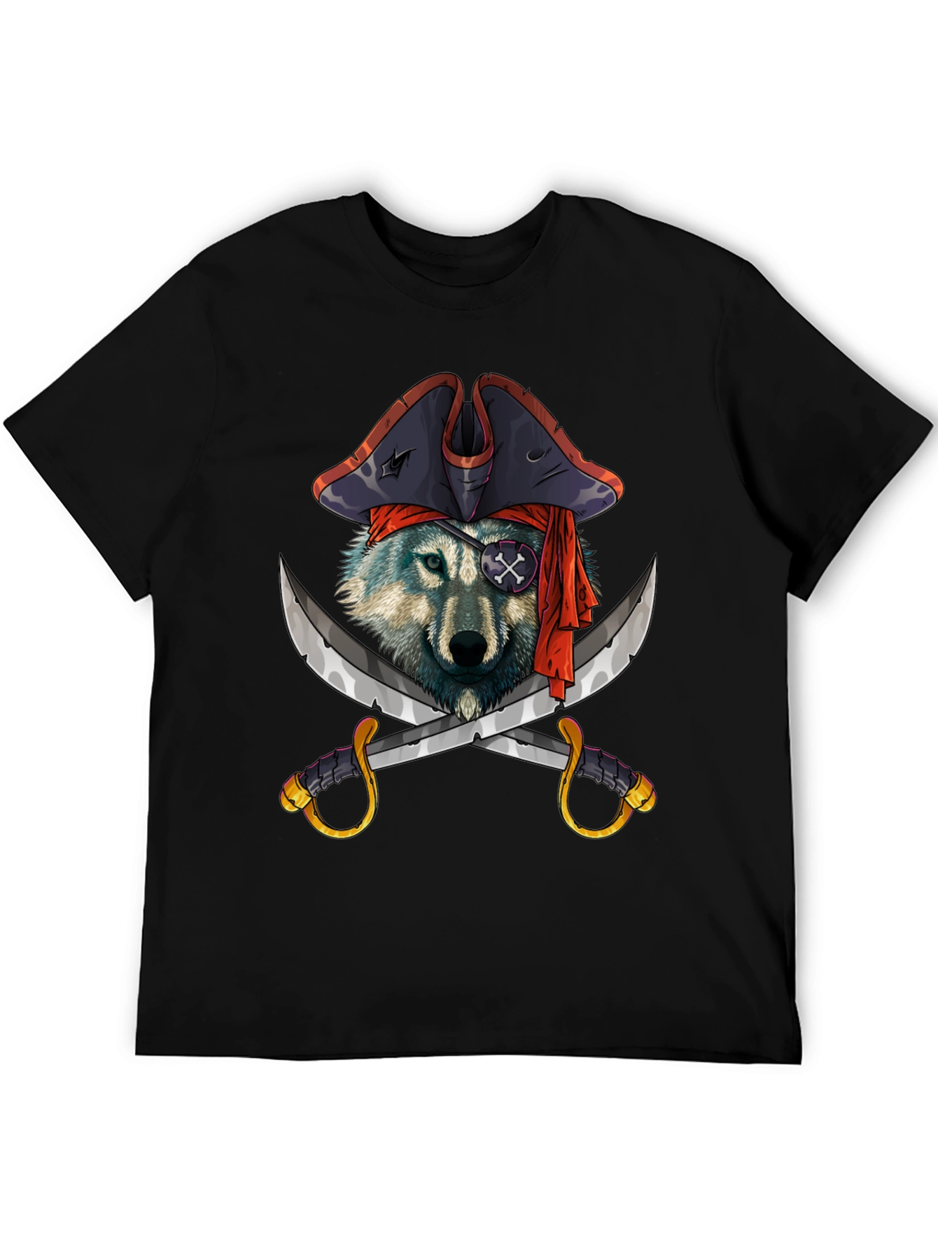 Black Pirate Wolf Graphic T-Shirt - Black Cotton Tee view 5