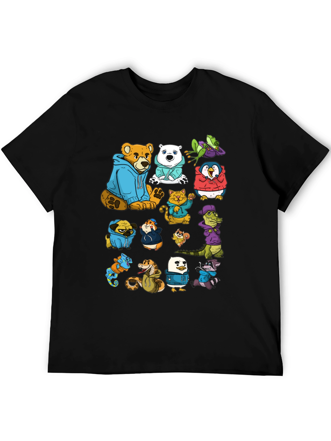 Black Cartoon Animal Hoodie Graphic Tee view 5