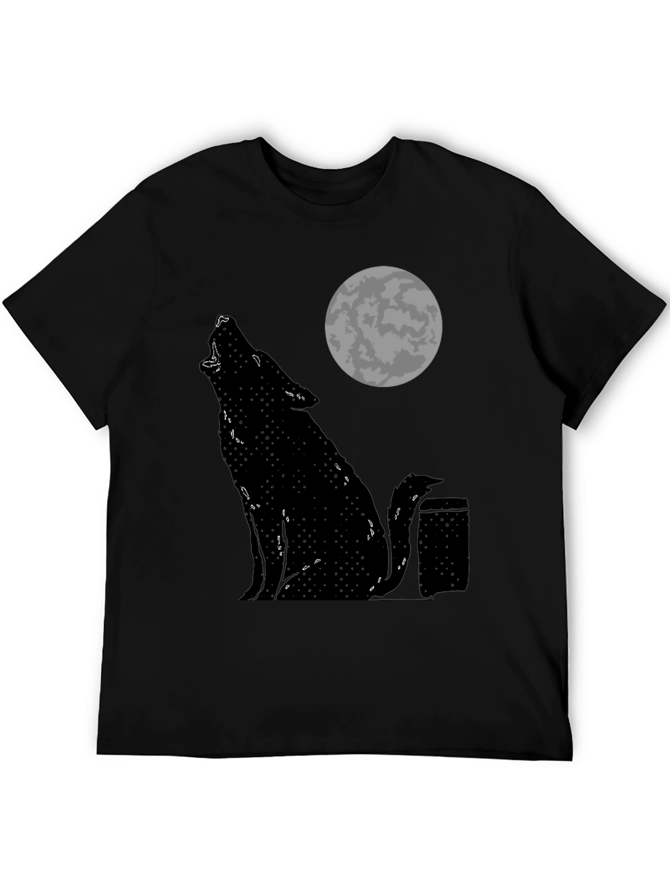 Black Wolf Howling at Moon Graphic Tee - Black Cotton T-Shirt view 5