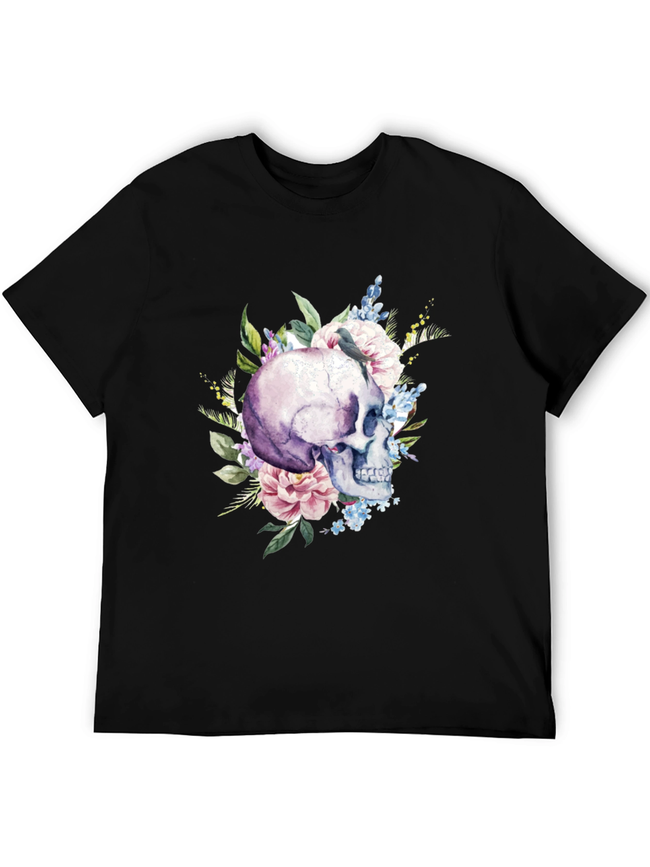 Black Floral Skull Graphic T-Shirt - Men's view 5