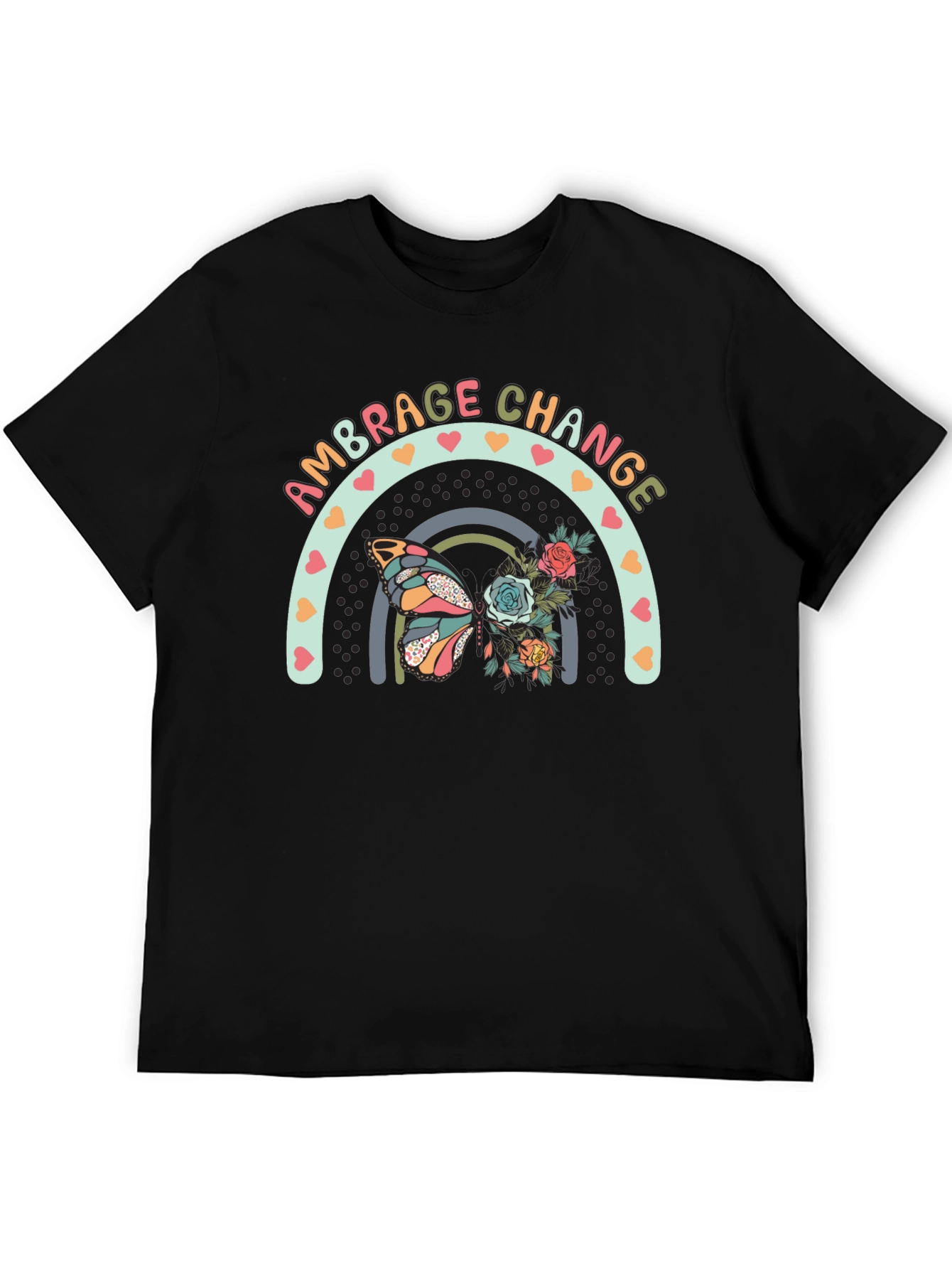 Black Embrace Change Butterfly Rainbow Graphic Tee view 5