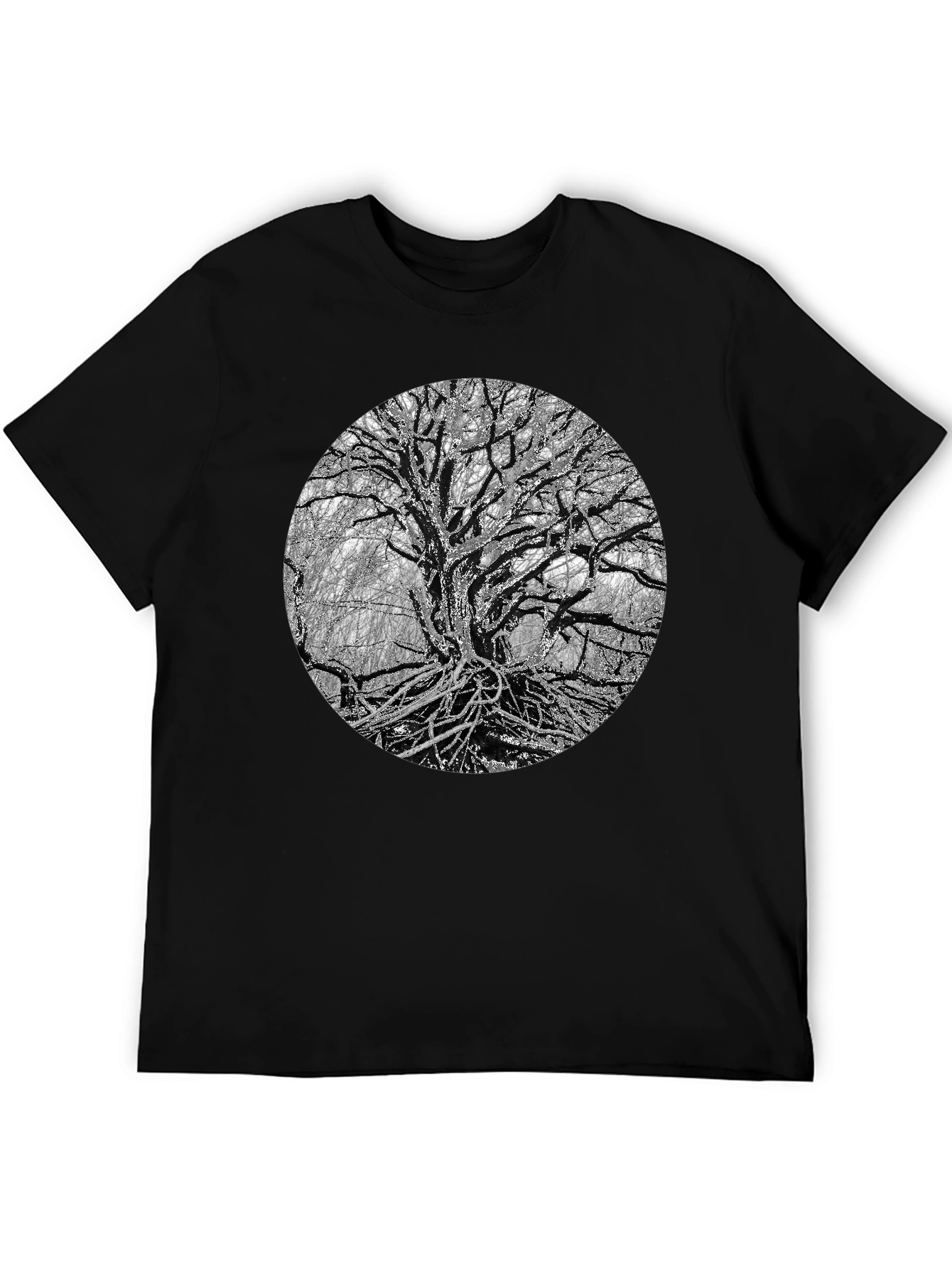 Black Monochrome Tree Graphic Tee - Nature Inspired Print view 5
