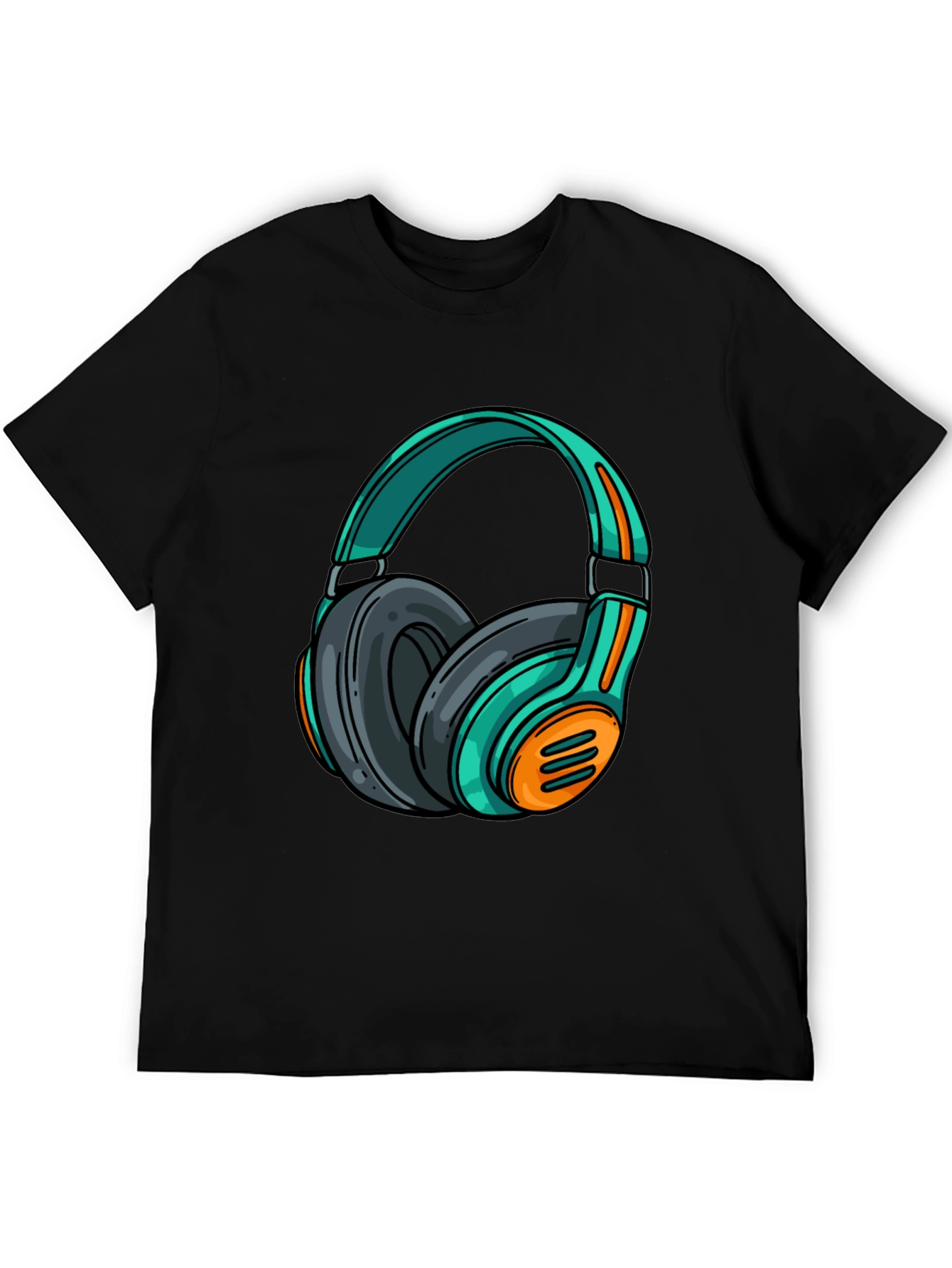Black Stylish Black T-Shirt with Cool Headphone Graphic view 5