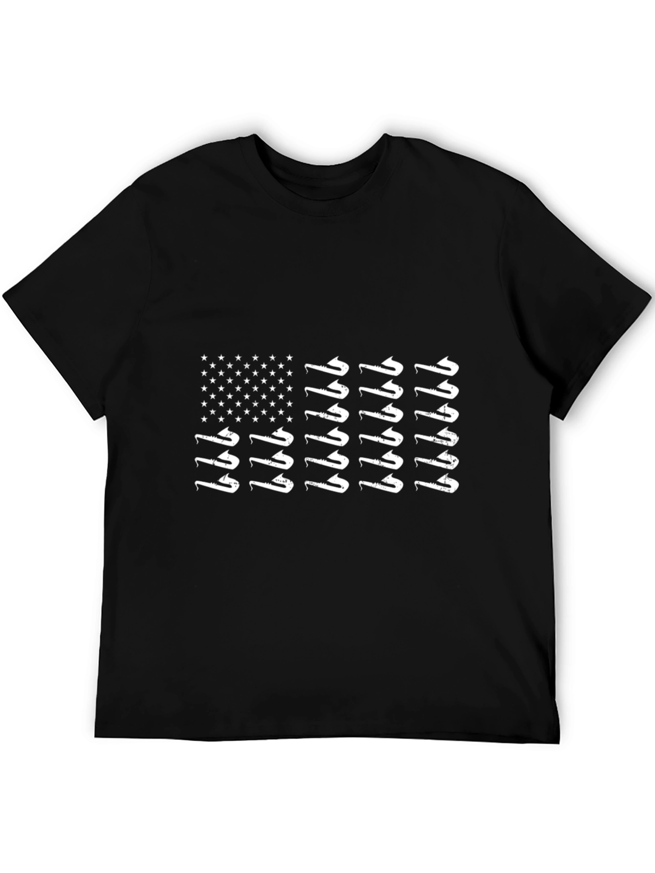 Black American Flag Saxophone T-Shirt view 5