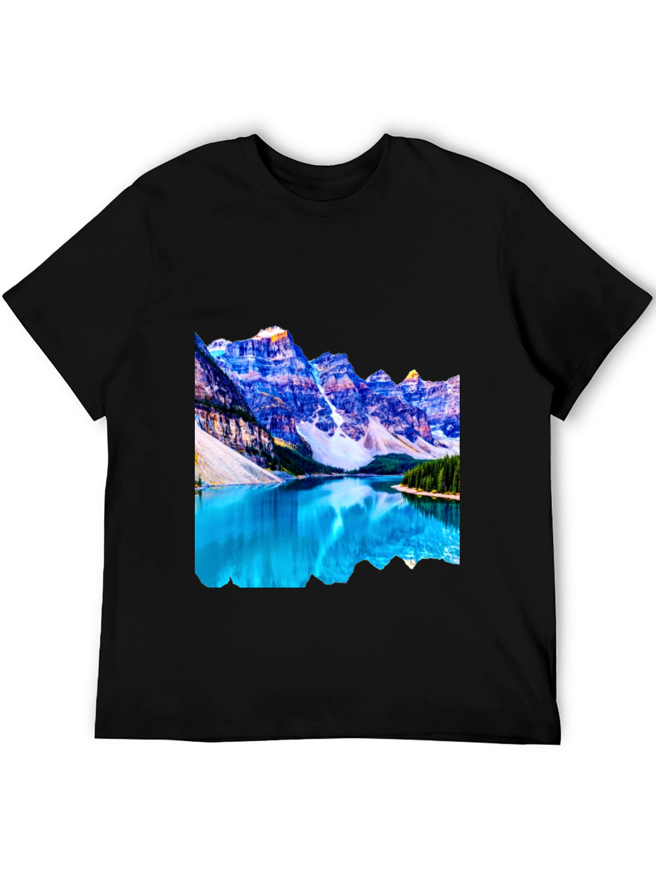 Black Mountain Lake Graphic Tee - Black Cotton Casual Shirt view 5