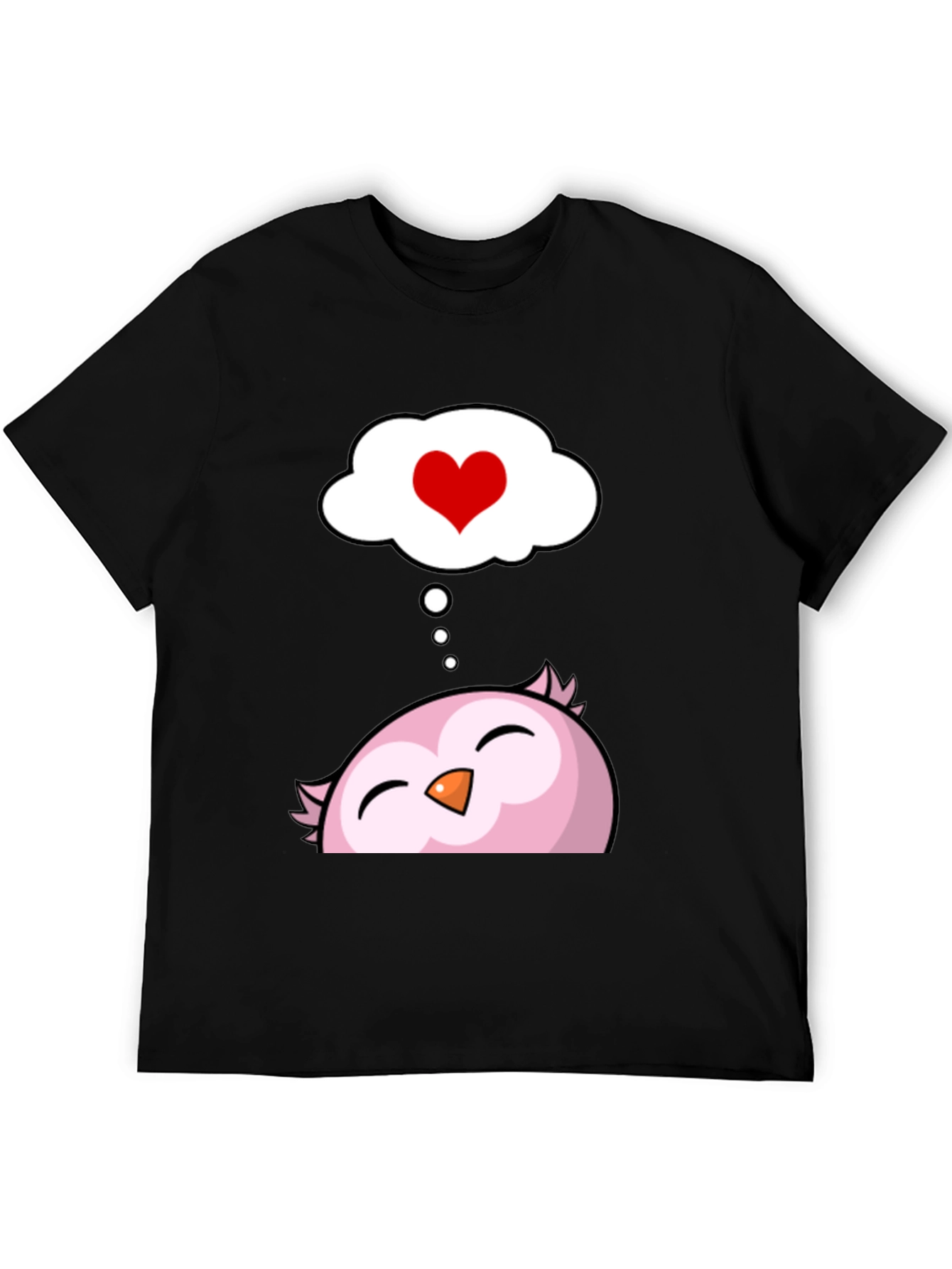 Black Cute Owl in Love Men's Black T-Shirt view 5