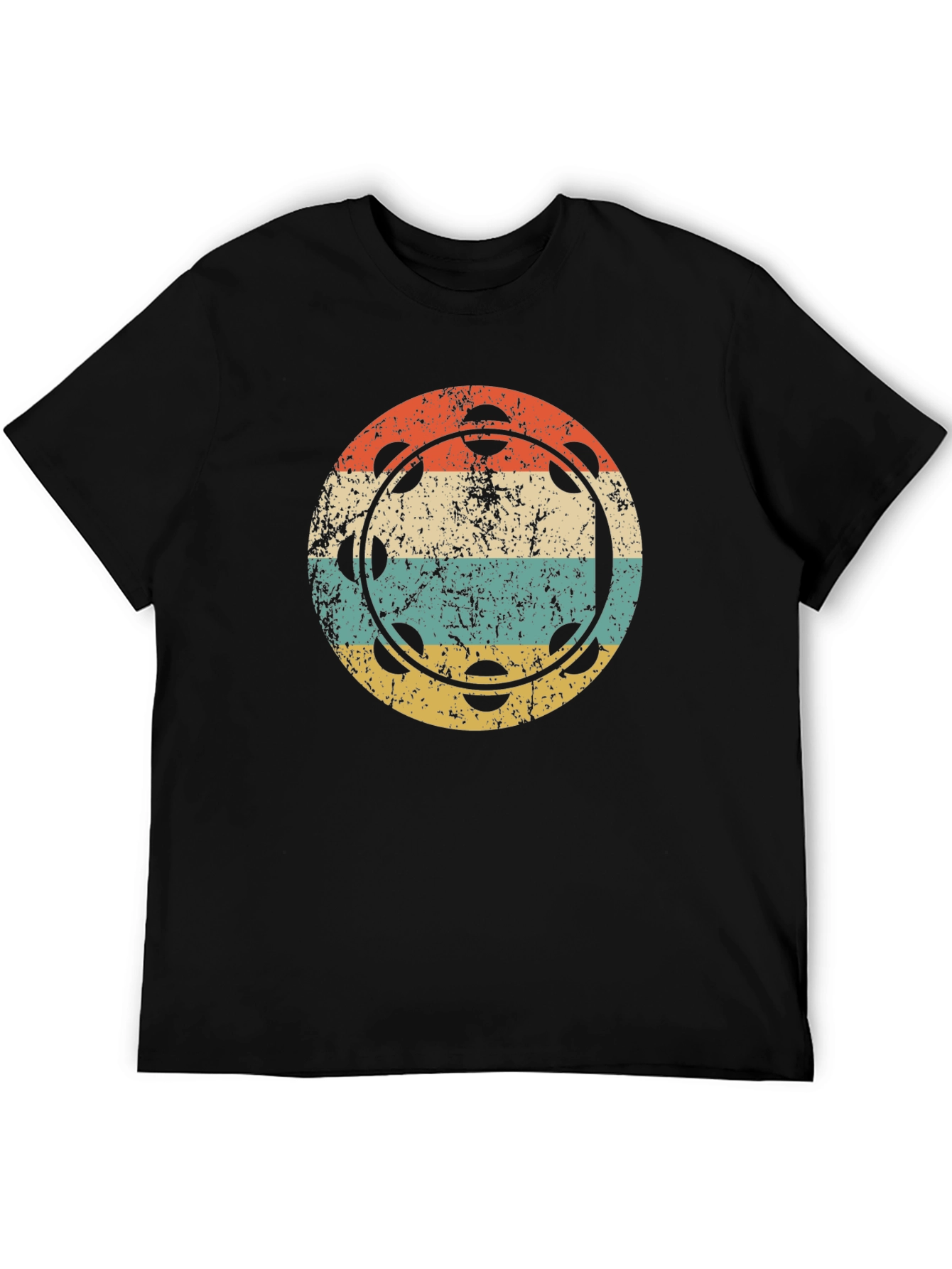 Black Retro Tambourine Music T-Shirt view 5