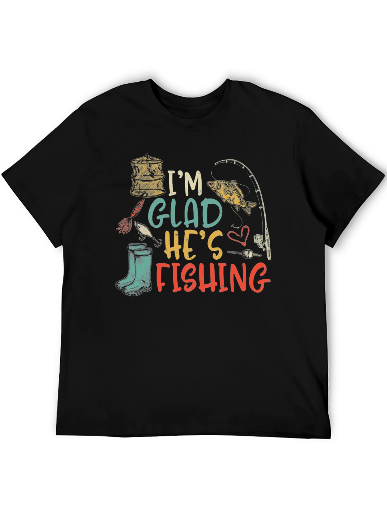 Black I'm Glad He's Fishing Graphic T-Shirt view 5
