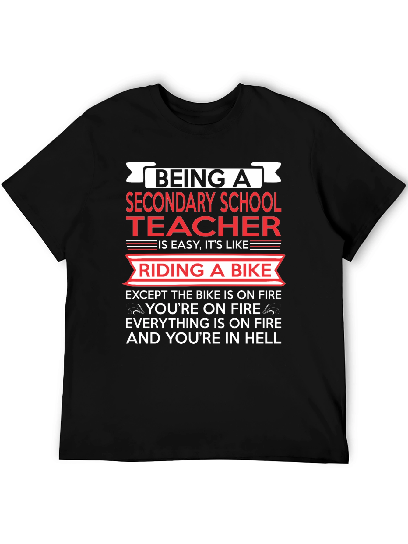 Black Secondary School Teacher T-Shirt: Riding a Bike in Hell view 5