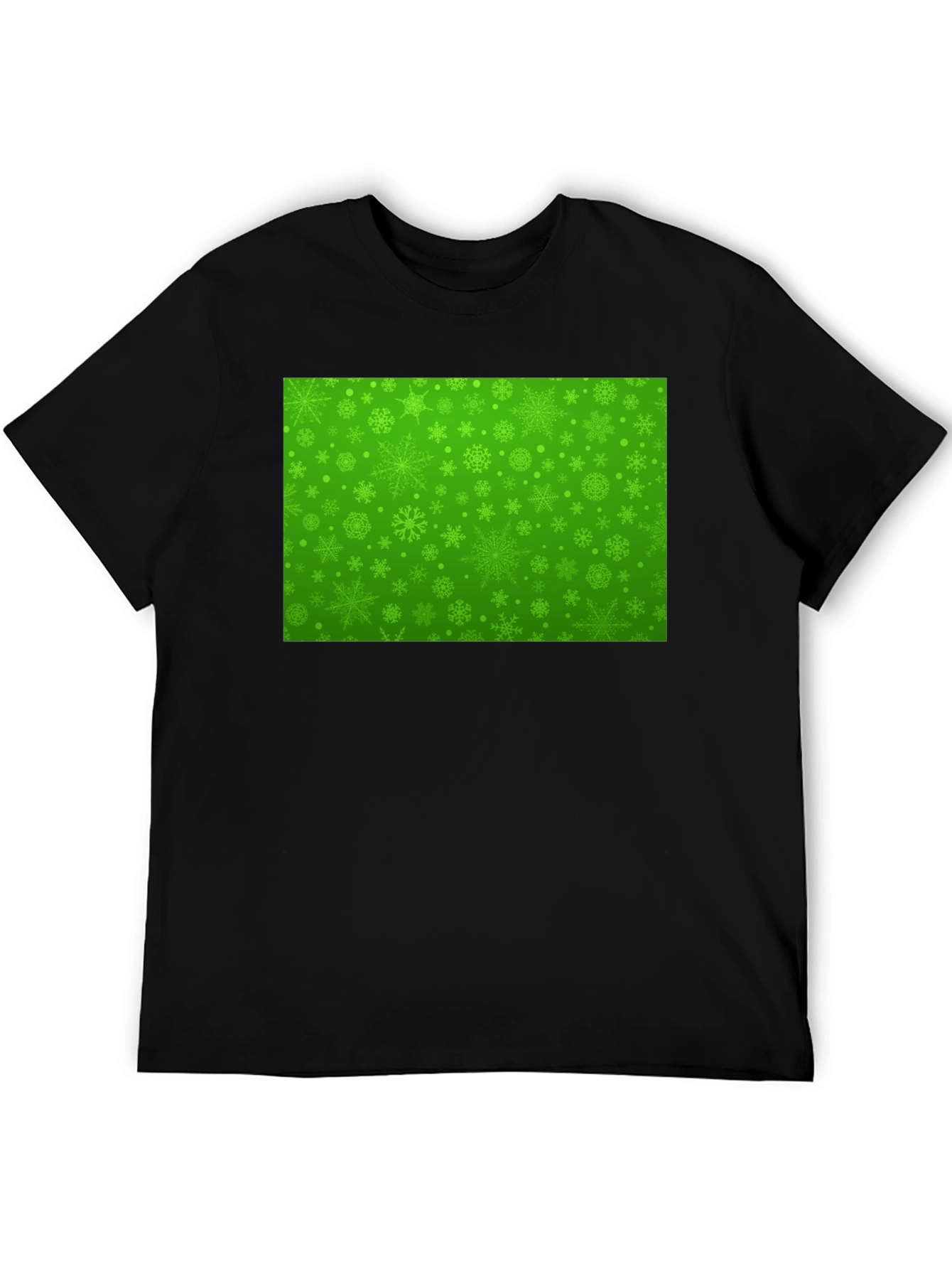 Black Green Snowflake Pattern Black T-Shirt view 5