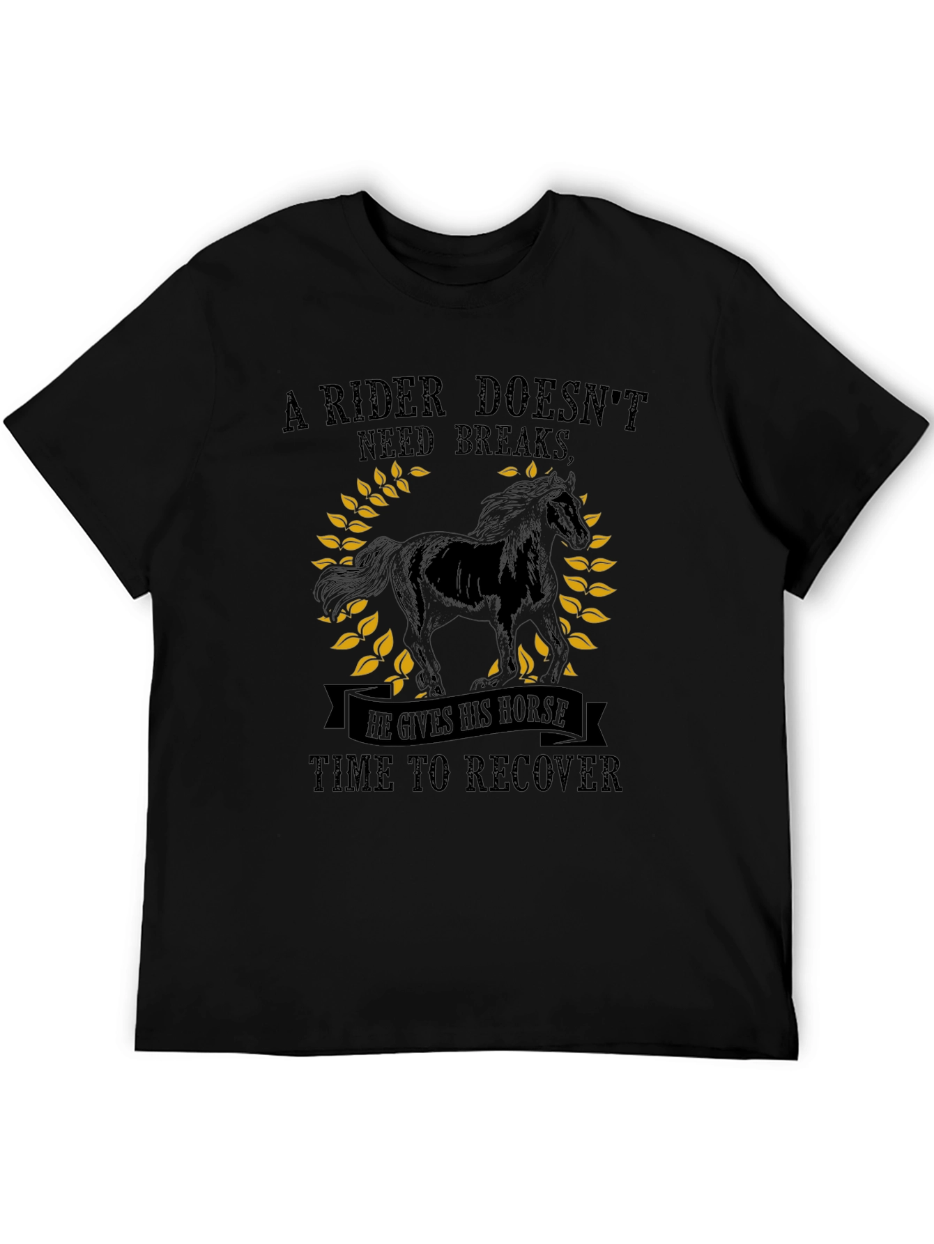 Black Rider Doesn't Need Breaks Horse Graphic Tee view 5
