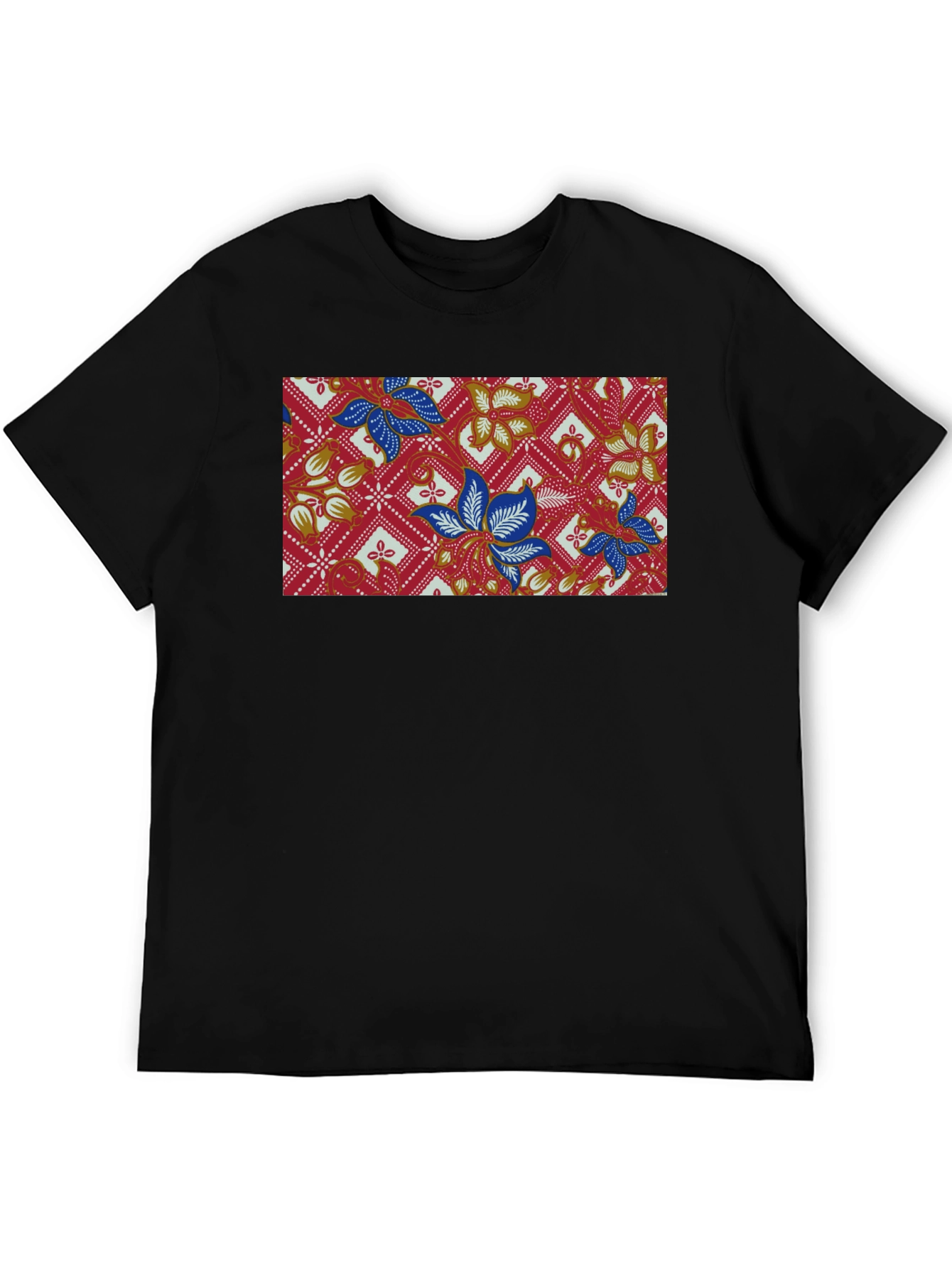 Black Batik Floral Pattern Black T-Shirt view 5