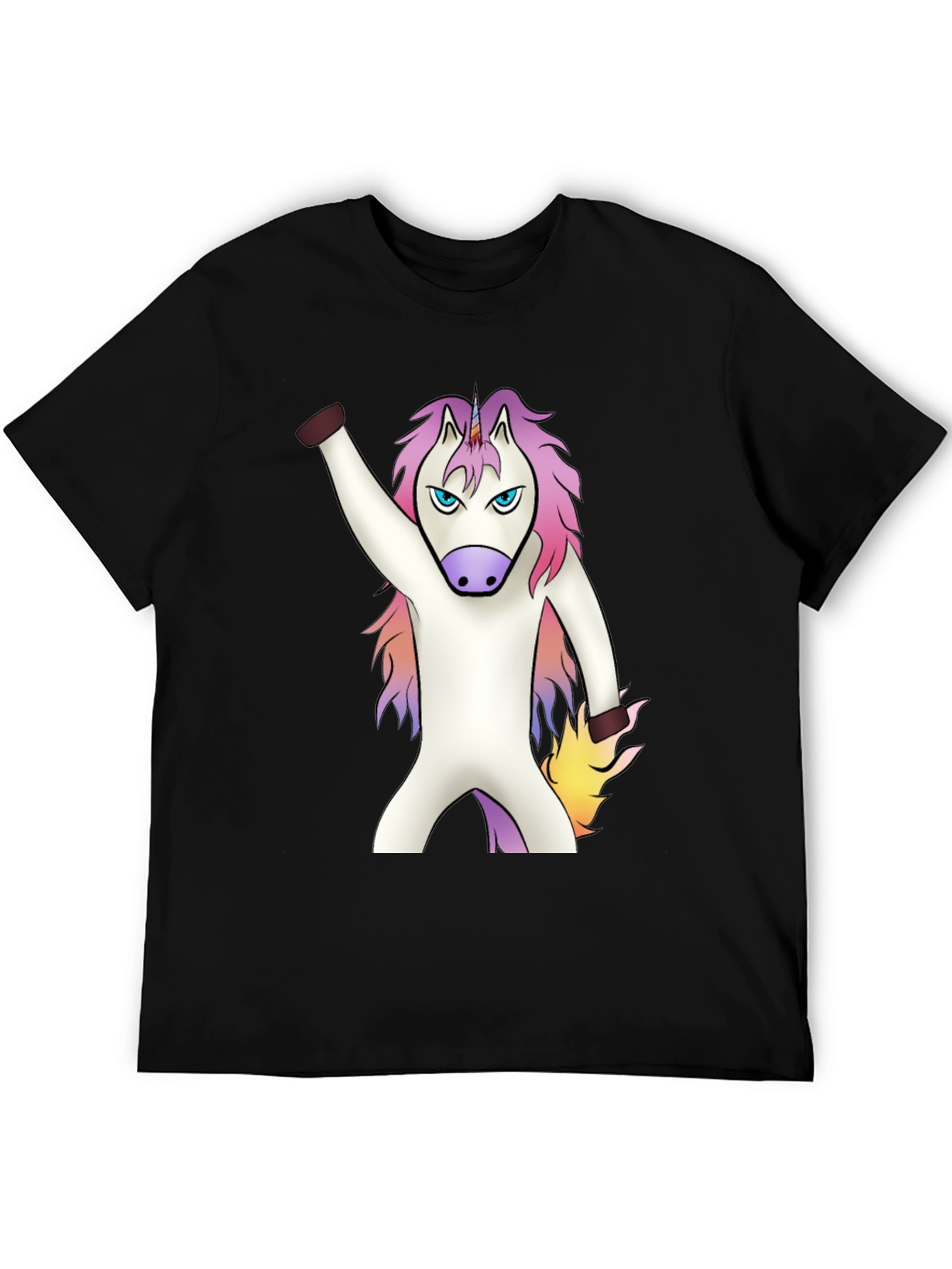 Black Angry Unicorn T-Shirt - Black Cotton Tee view 5