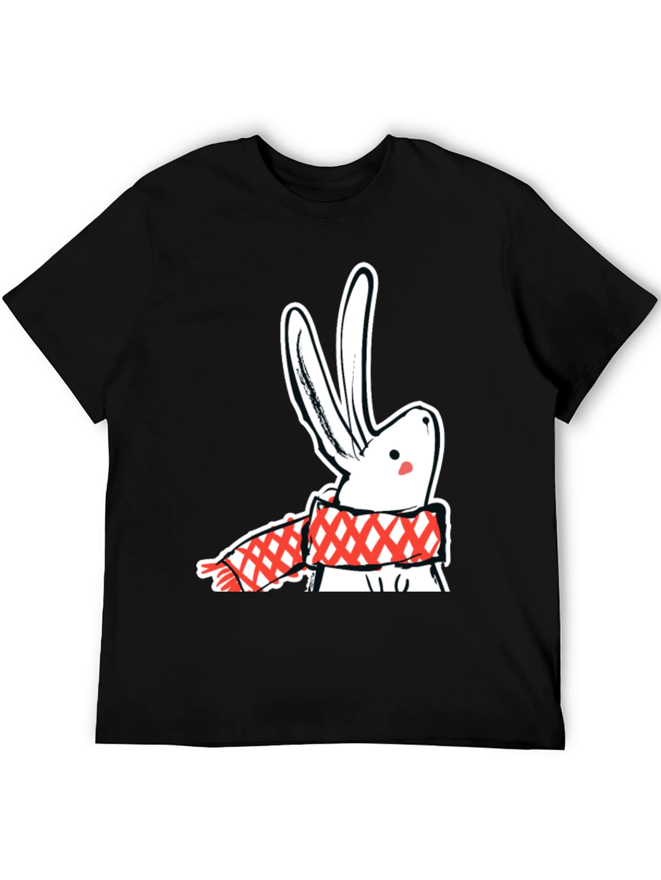 Black Black T-Shirt with Rabbit & Scarf Graphic view 5