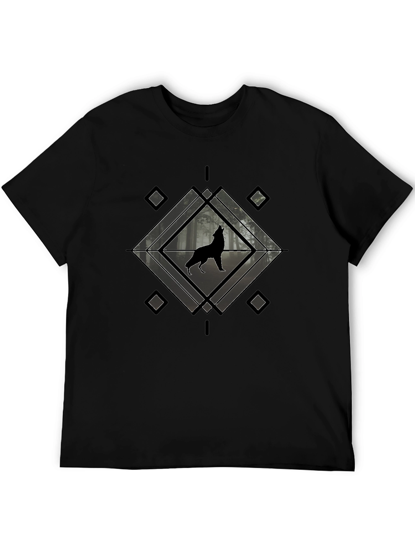 Black Wolf Silhouette Graphic Tee - Black Crew Neck view 5
