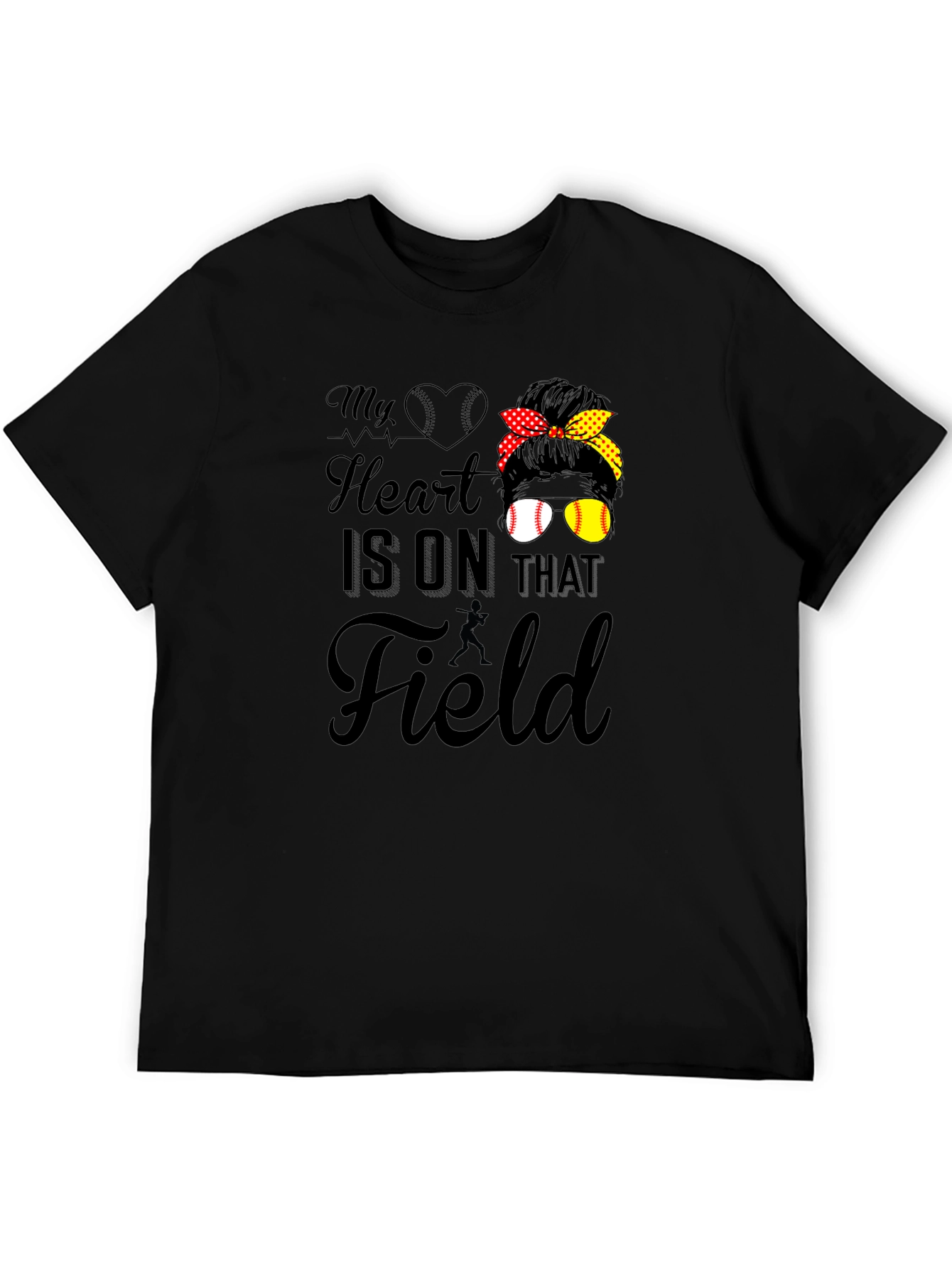 Black My Heart Is On That Field T-Shirt - Baseball Mom Tee view 5