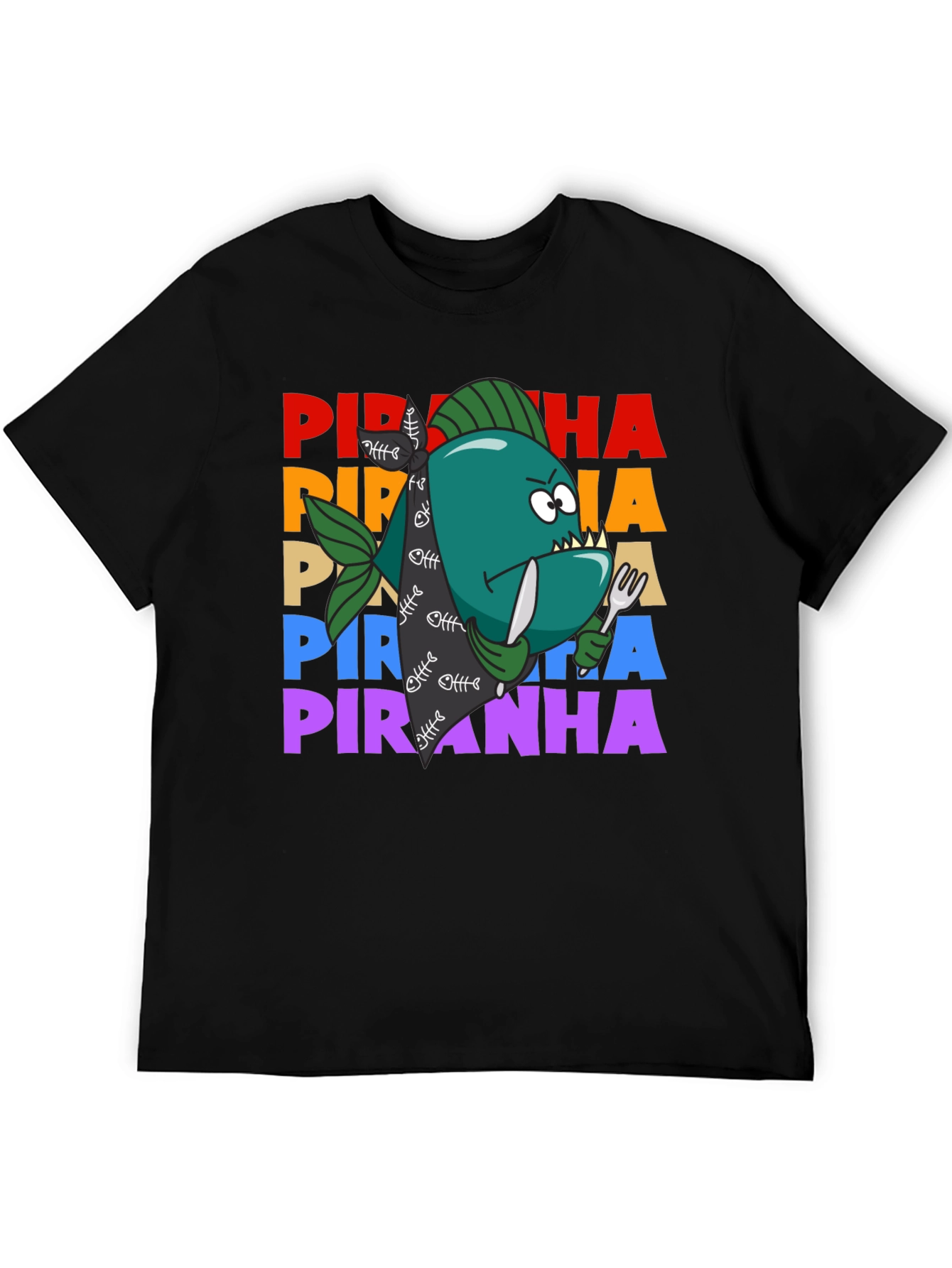 Black Piranha Graphic T-Shirt - Funny Fish Design view 5