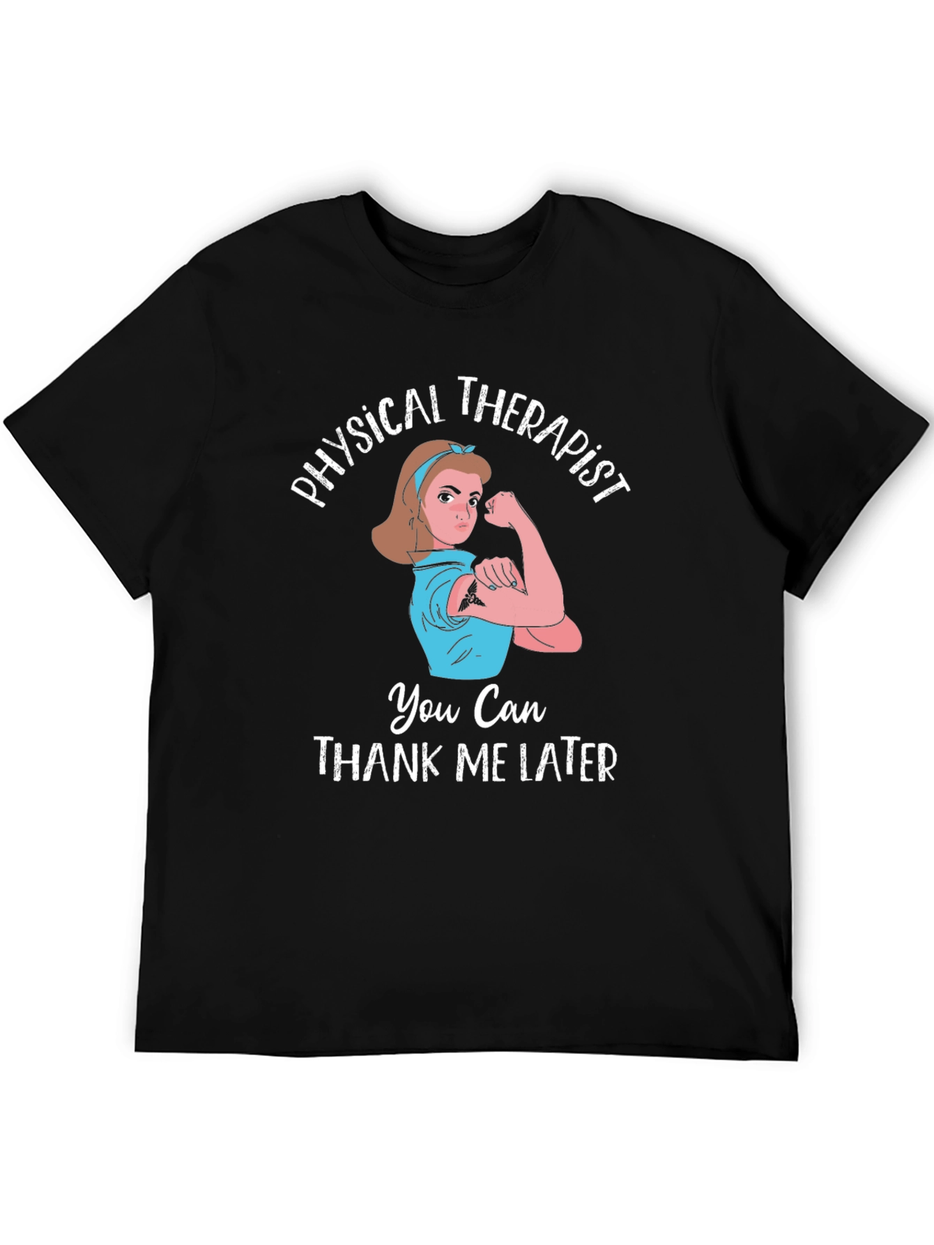 Black Physical Therapist T-Shirt | Rosie the Riveter Design view 5