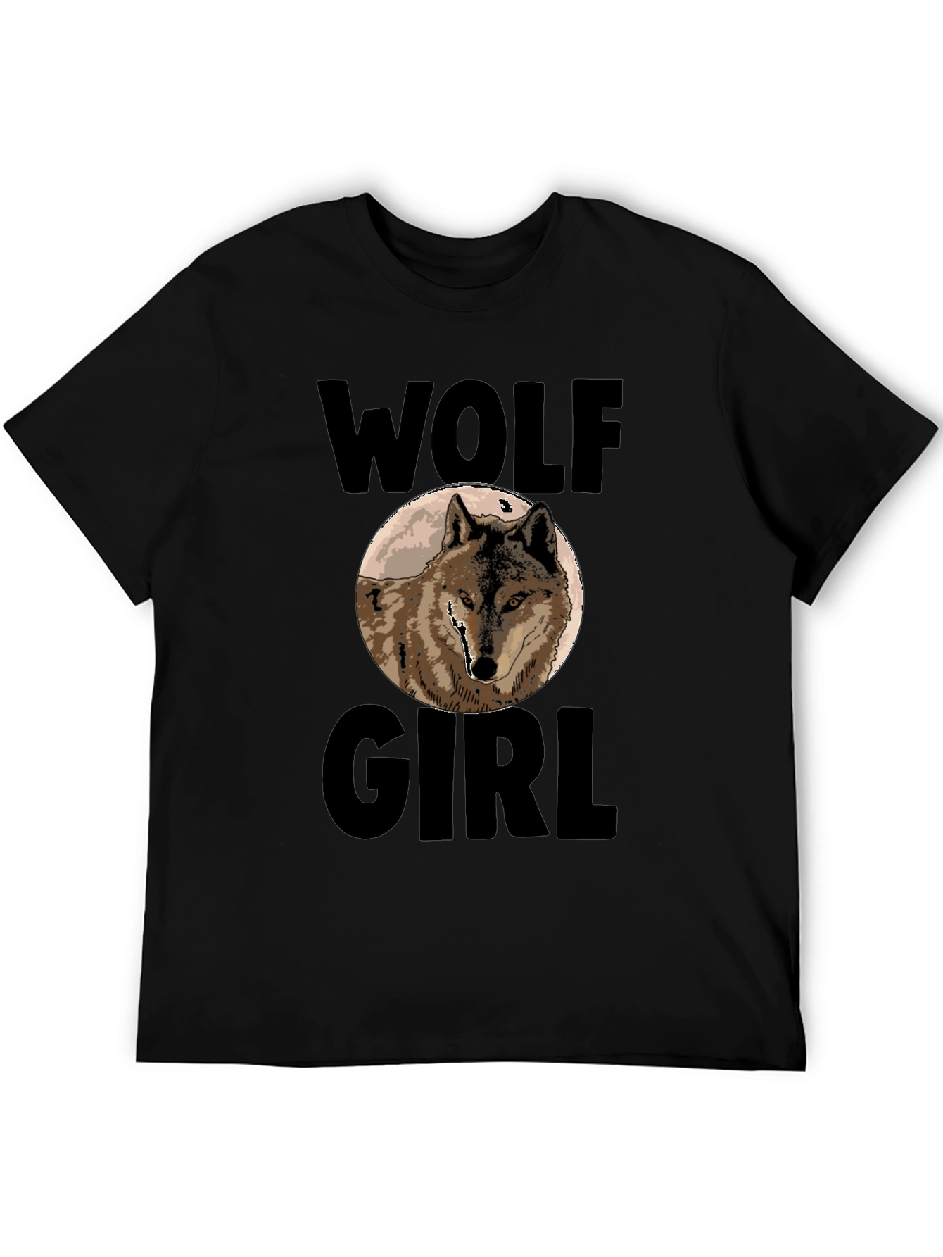 Black Wolf Girl Graphic Print T-Shirt - Black view 5