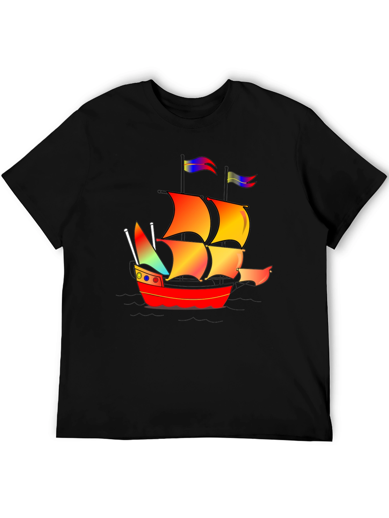 Black Colorful Pirate Ship Graphic Tee view 5