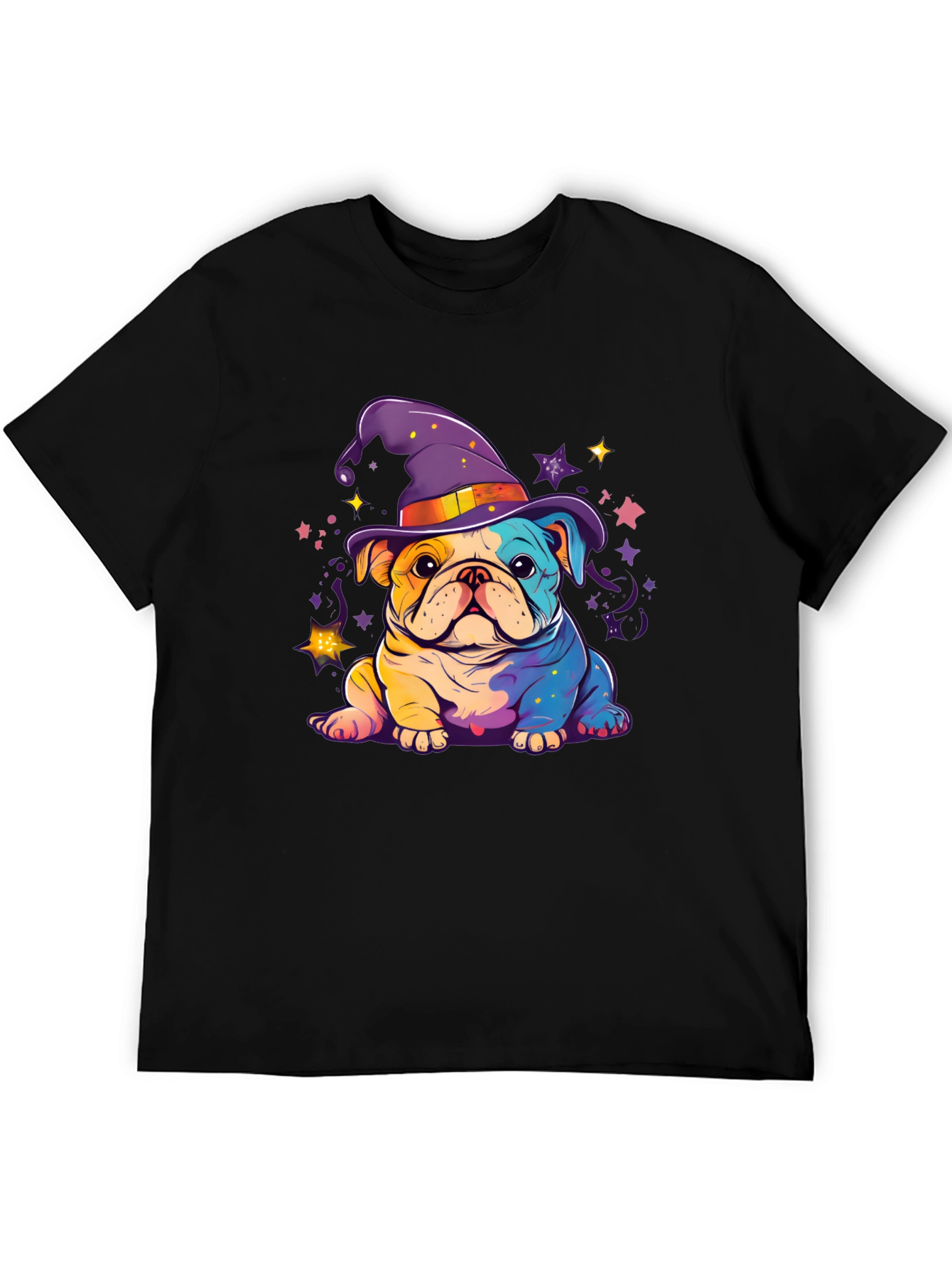Black Bulldog Witch Hat T-Shirt view 5