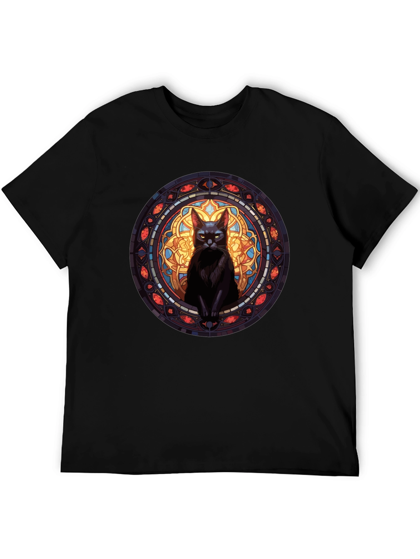 Black Stained Glass Cat Graphic Tee view 5