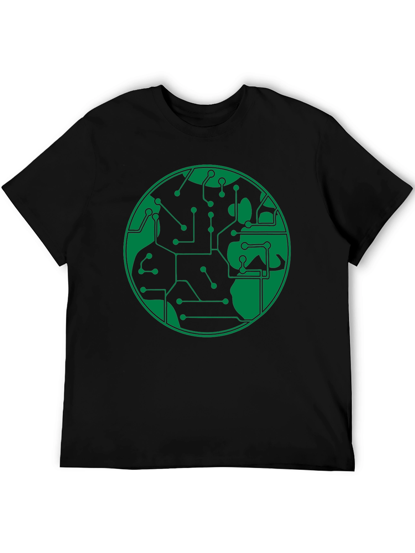 Black Circuit Board Earth Graphic T-Shirt - Black view 5