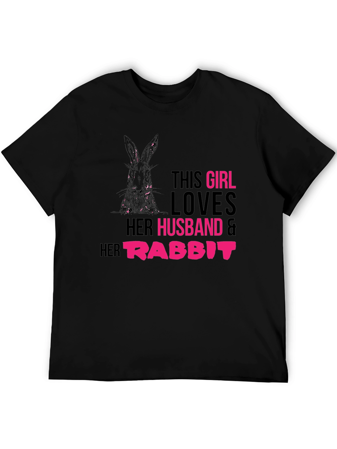 Black Girl Loves Husband and Rabbit T-Shirt view 5