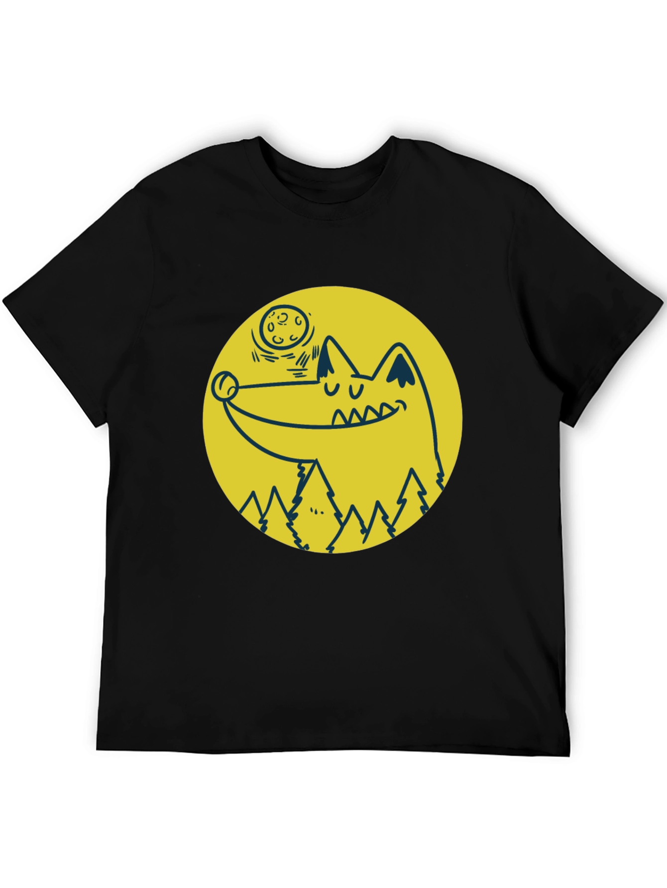 Black Wolf & Moon Graphic Tee - Black Cotton T-Shirt view 5