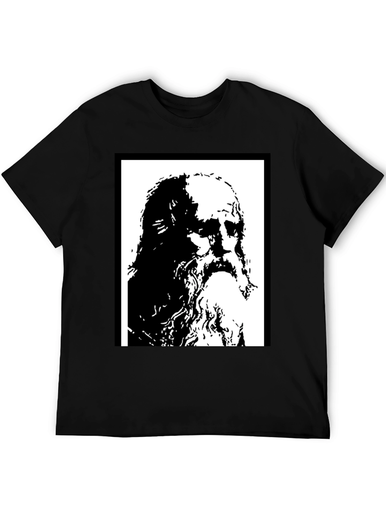 Black Black T-Shirt with Artistic Portrait Print view 5