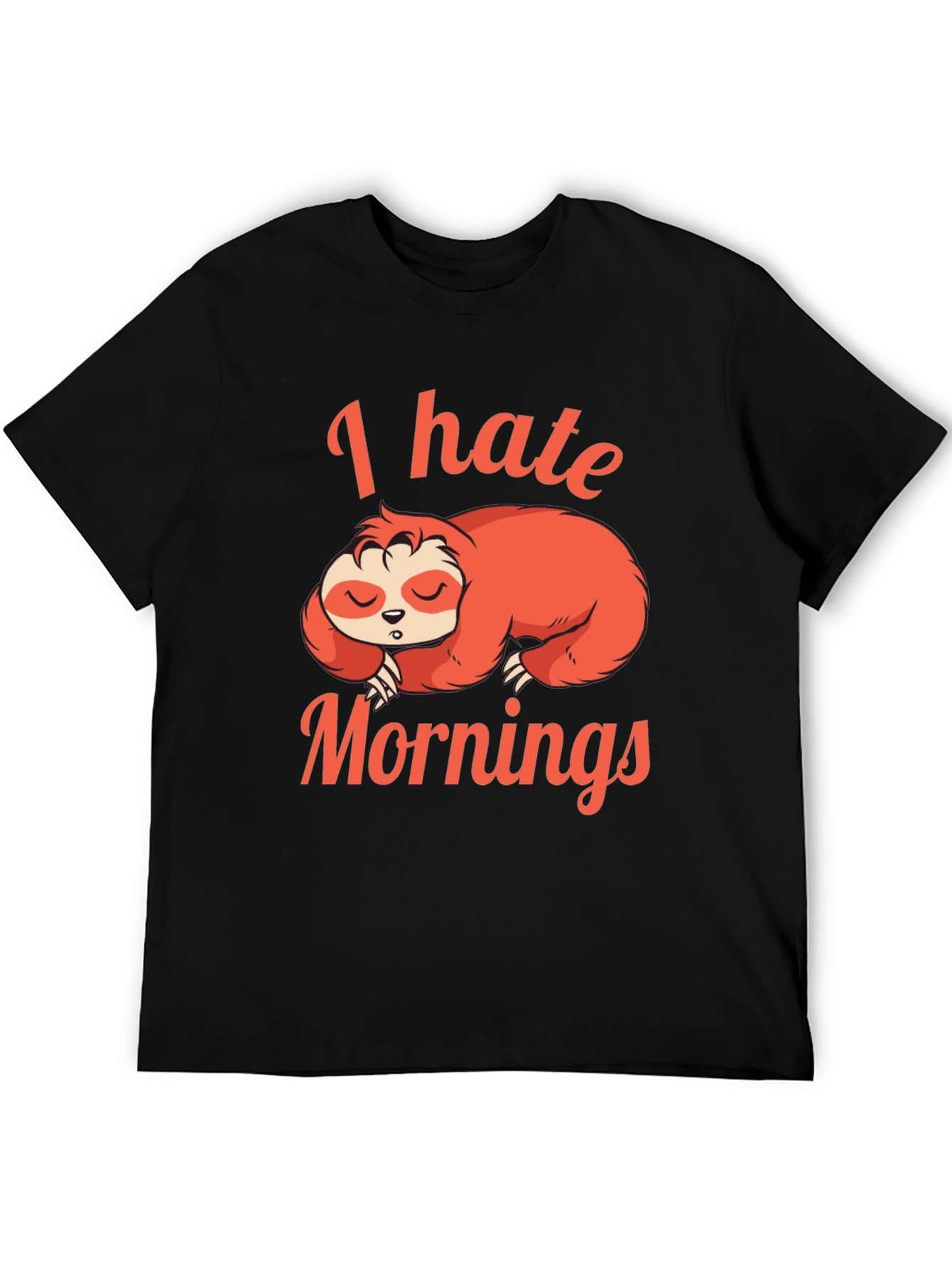 Black I Hate Mornings Sloth Graphic T-Shirt view 5